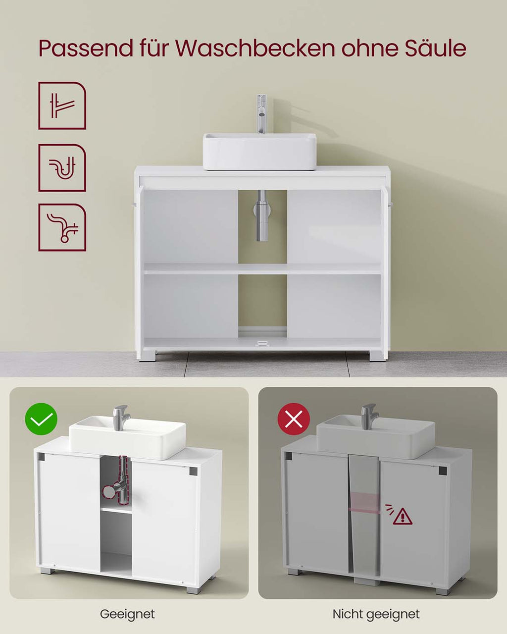Waschbeckenunterschrank mit Türen und Fächern
