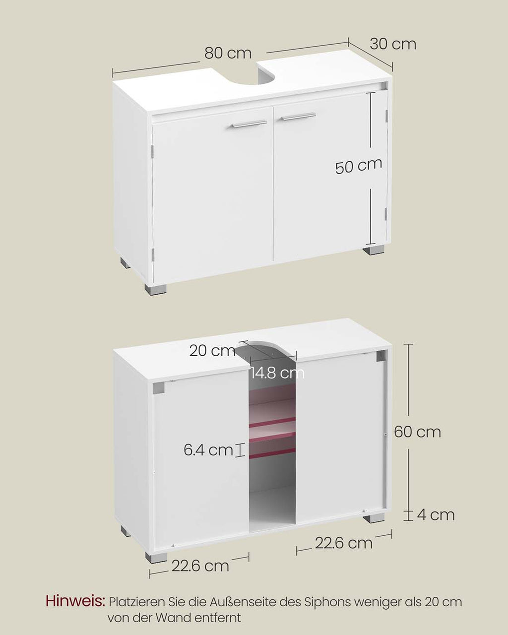 Waschbeckenunterschrank mit Türen und Fächern