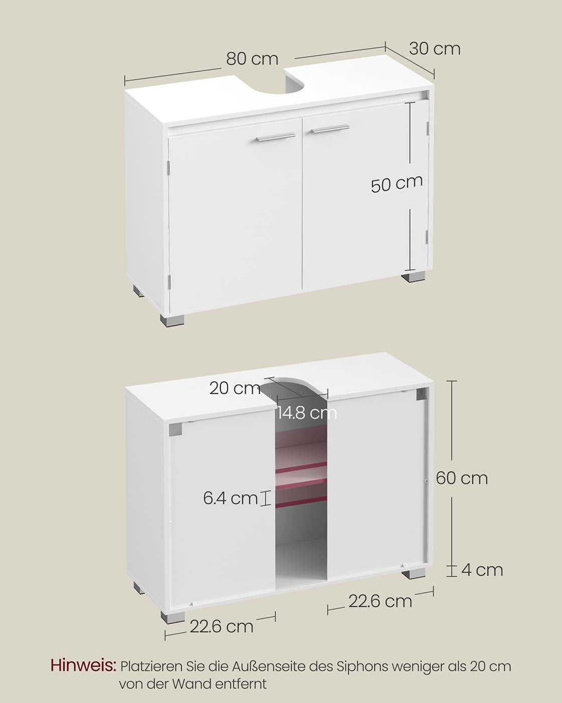 Waschbeckenunterschrank mit Türen und Fächern
