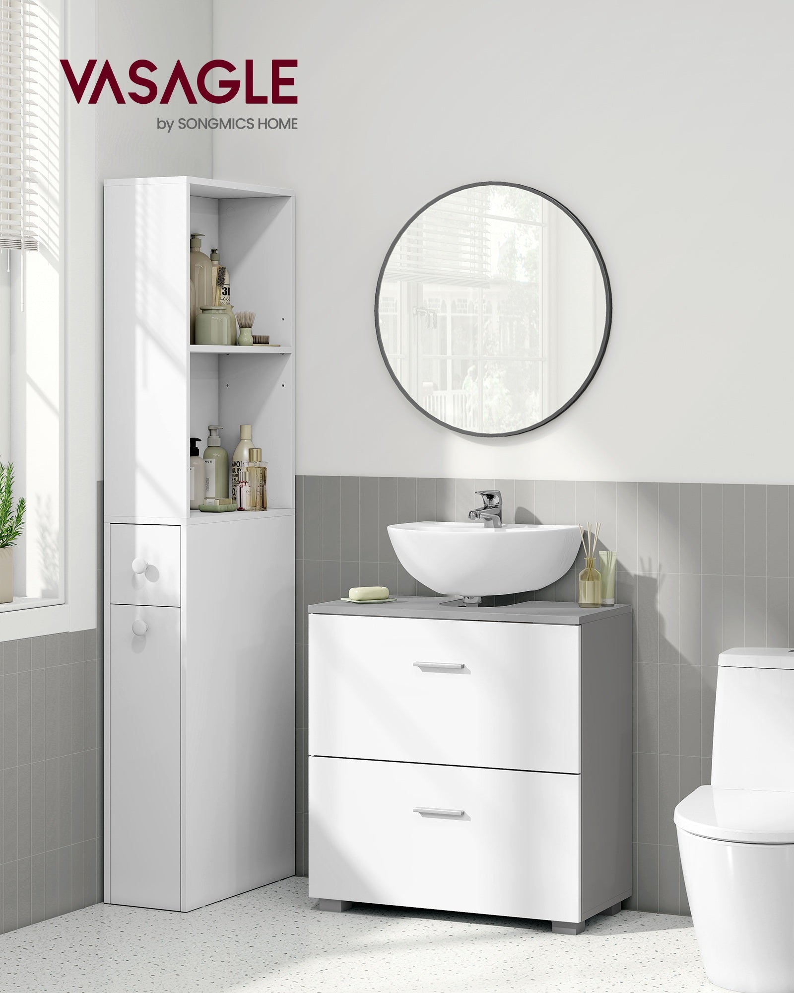 Kollektion - Waschbeckenunterschrank 30 x 60 x 63,8 cm mit 2 großen Schubladen Taubengrau-wolkenweiß