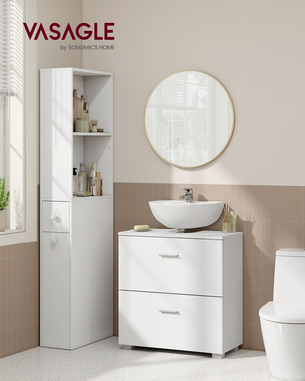 CUSTOS Kollektion - Waschbeckenunterschrank 30 x 60 x 63,8 cm mit 2 großen Schubladen wolkenweiß