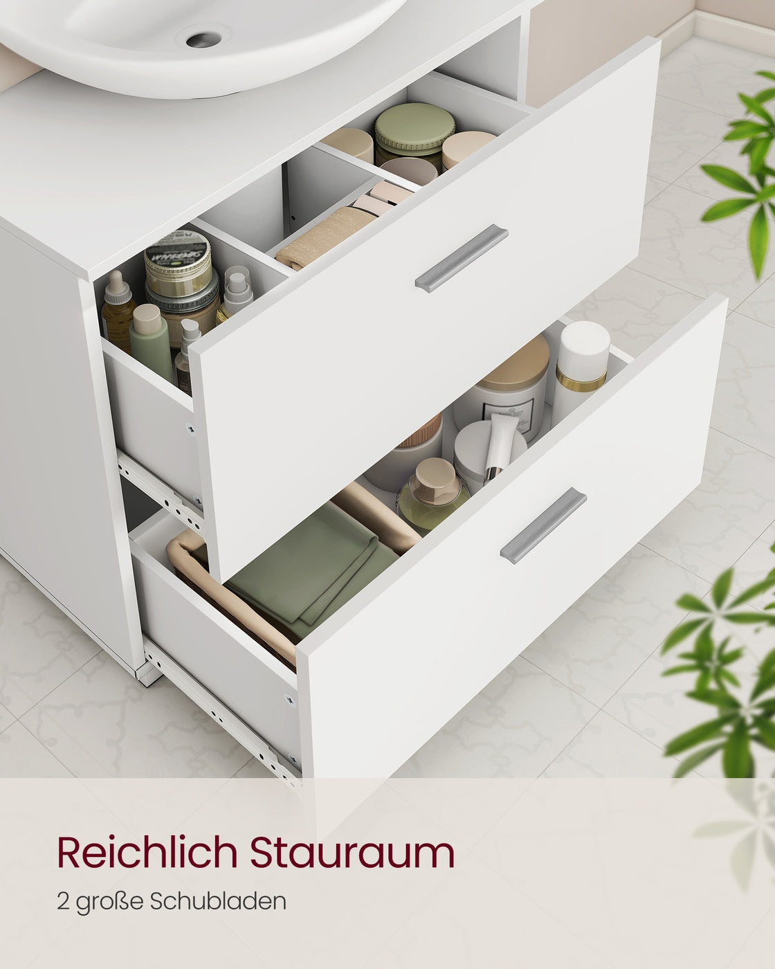 CUSTOS Kollektion - Waschbeckenunterschrank 30 x 60 x 63,8 cm mit 2 großen Schubladen wolkenweiß