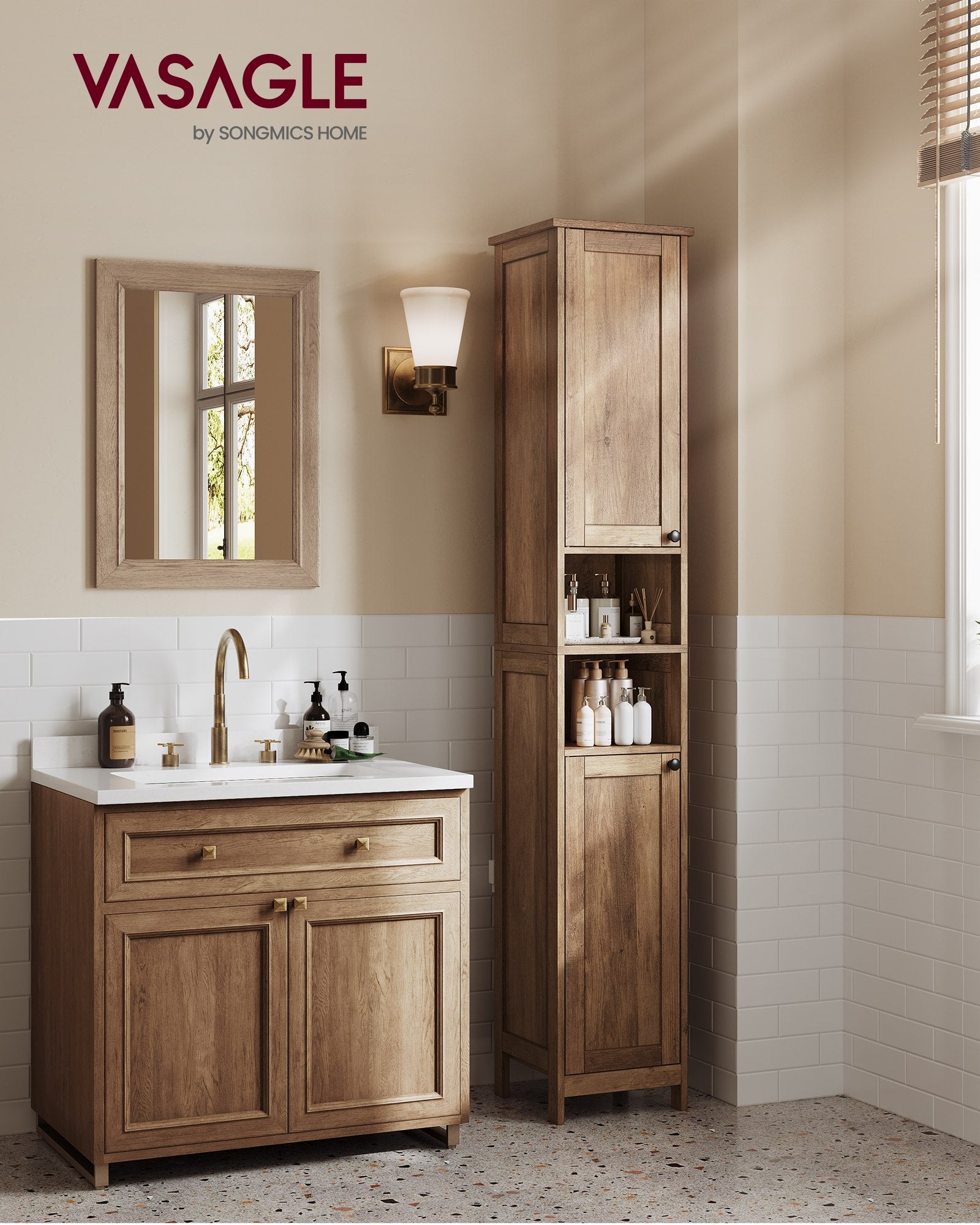Badezimmerschrank honigbraun 30 cm hoch mit Beleuchtung