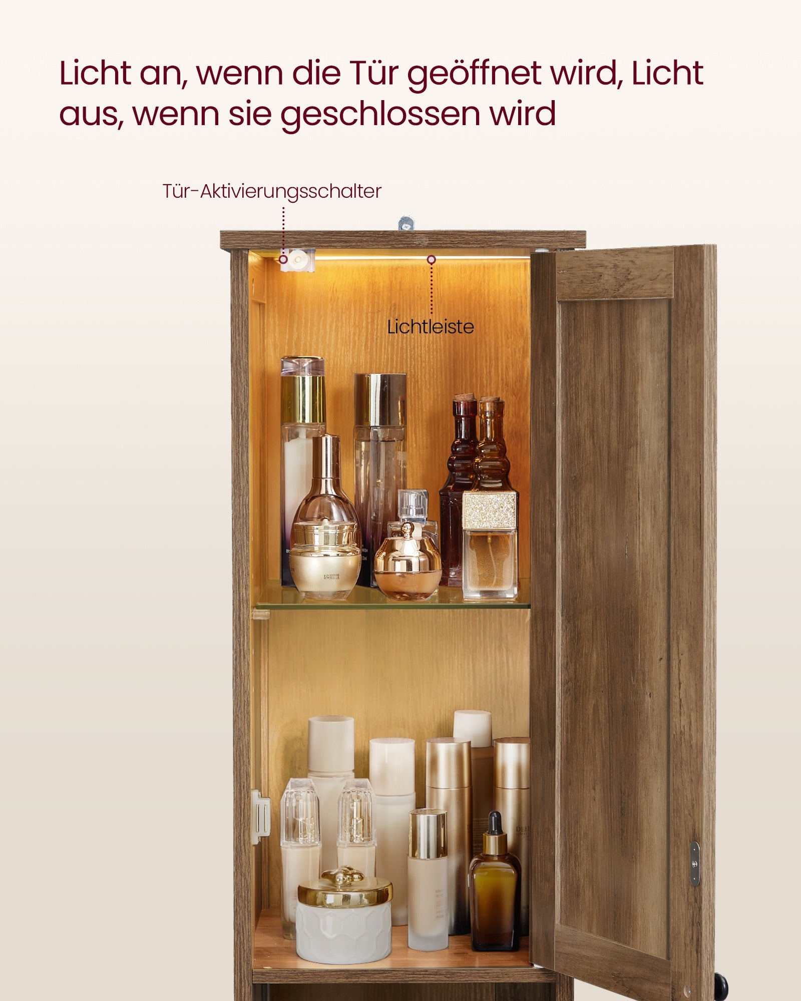 Badezimmerschrank honigbraun 30 cm hoch mit Beleuchtung