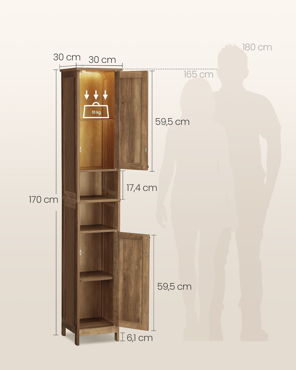 Badezimmerschrank honigbraun 30 cm hoch mit Beleuchtung