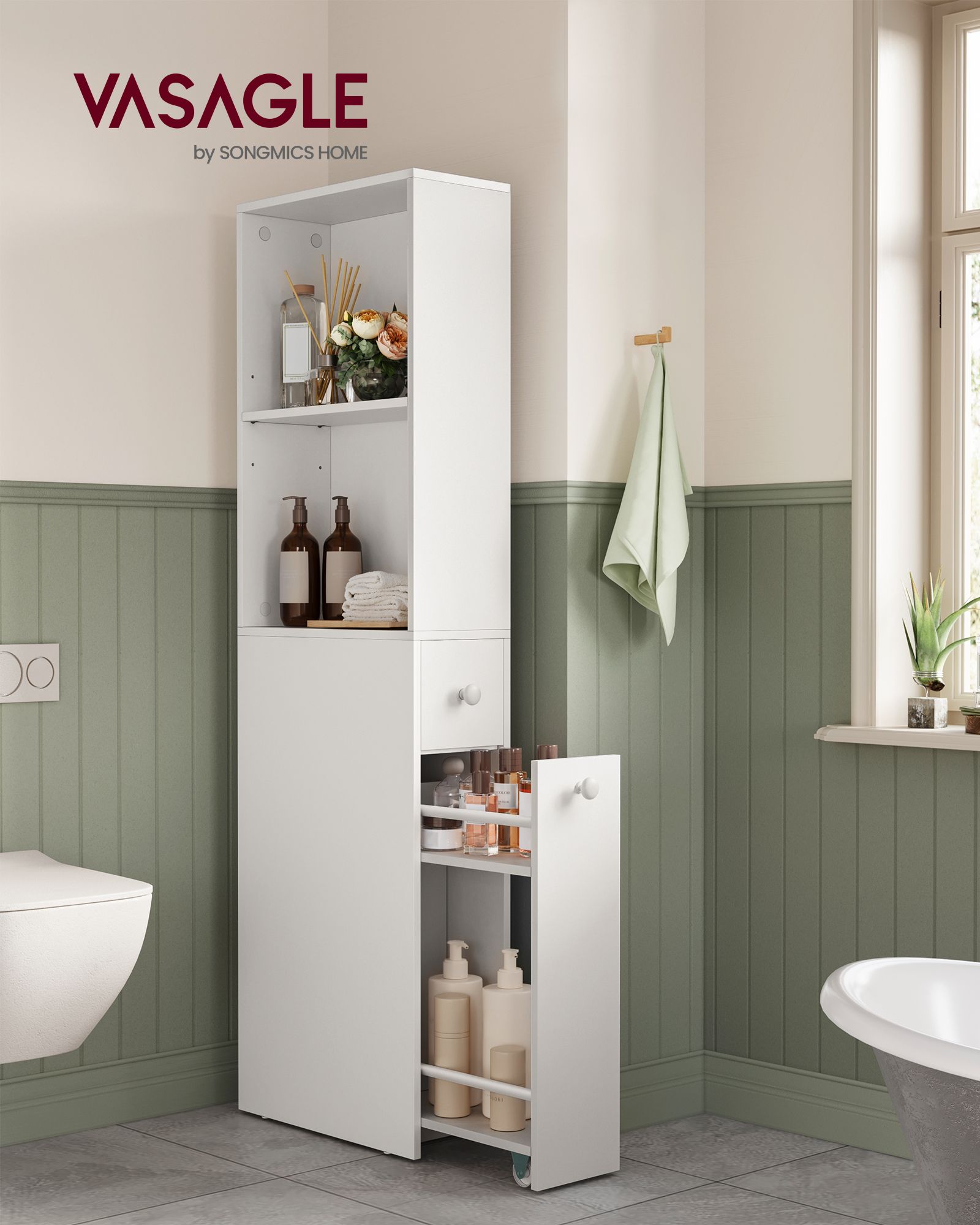 Badezimmschrank hoch schmal klassikweiß