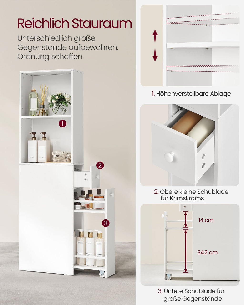 Badezimmschrank hoch schmal klassikweiß