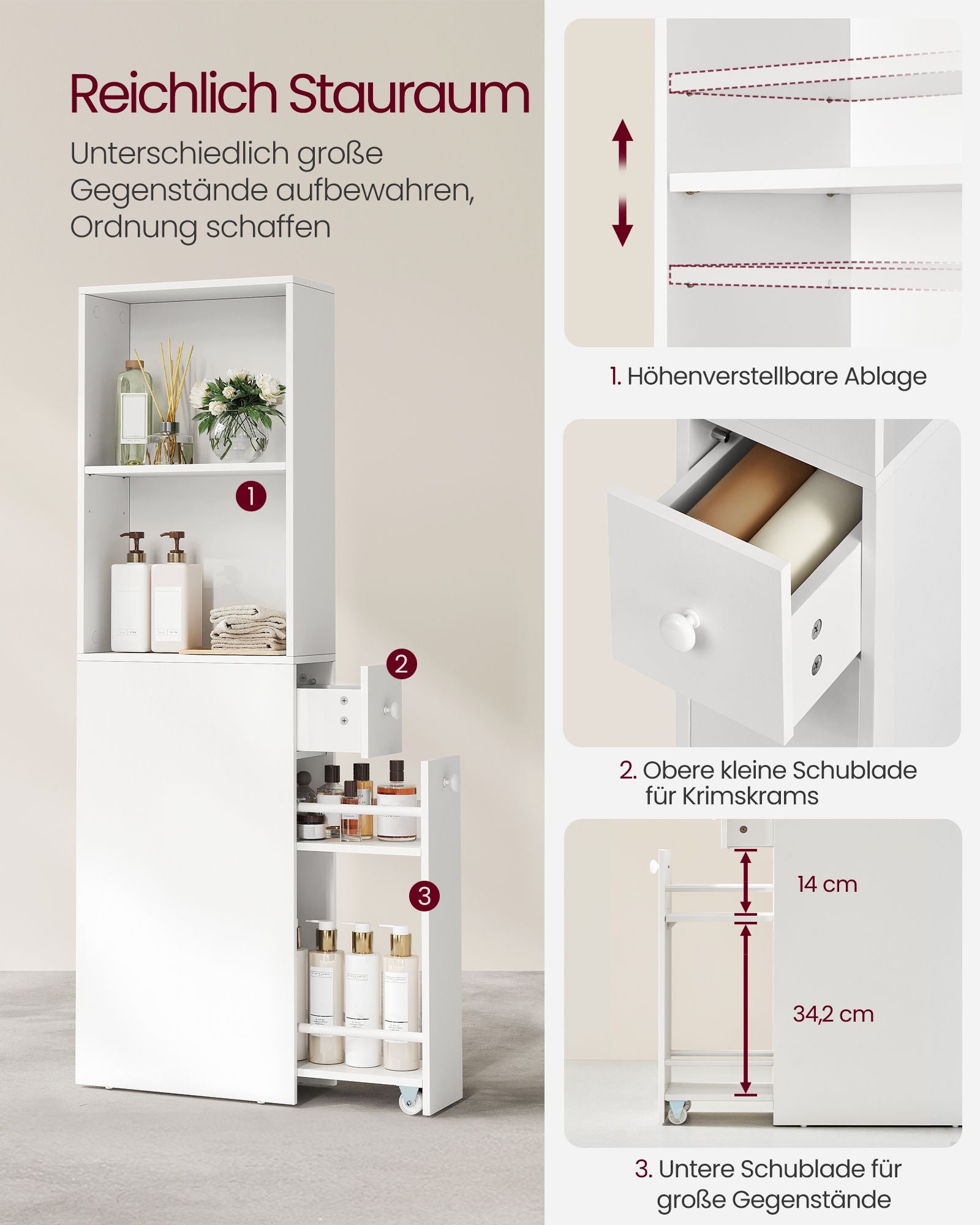 Badezimmschrank hoch schmal klassikweiß