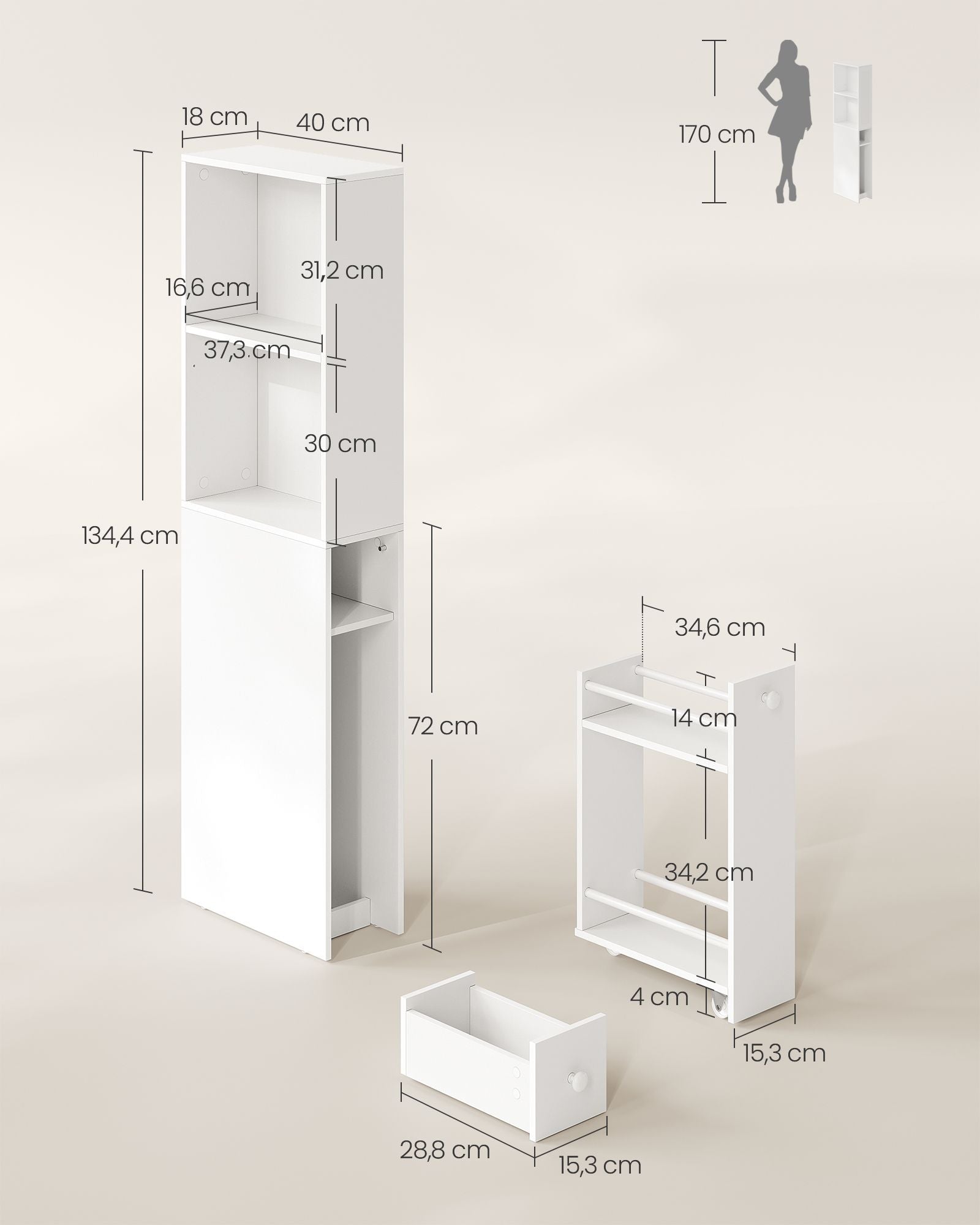 Badezimmschrank hoch schmal klassikweiß