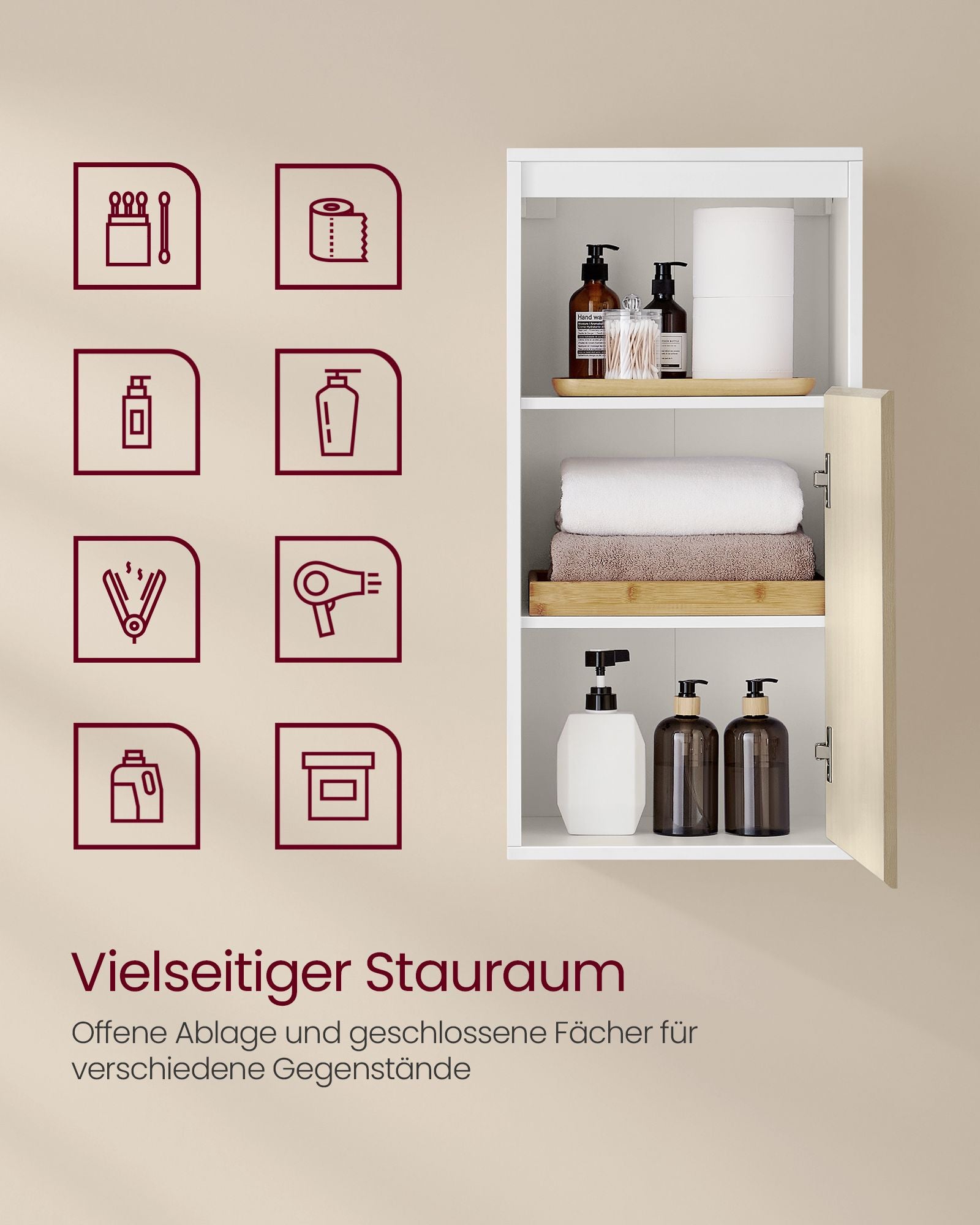 Badezimmerschrank hängend mit Tür und verstellbarer Ablage