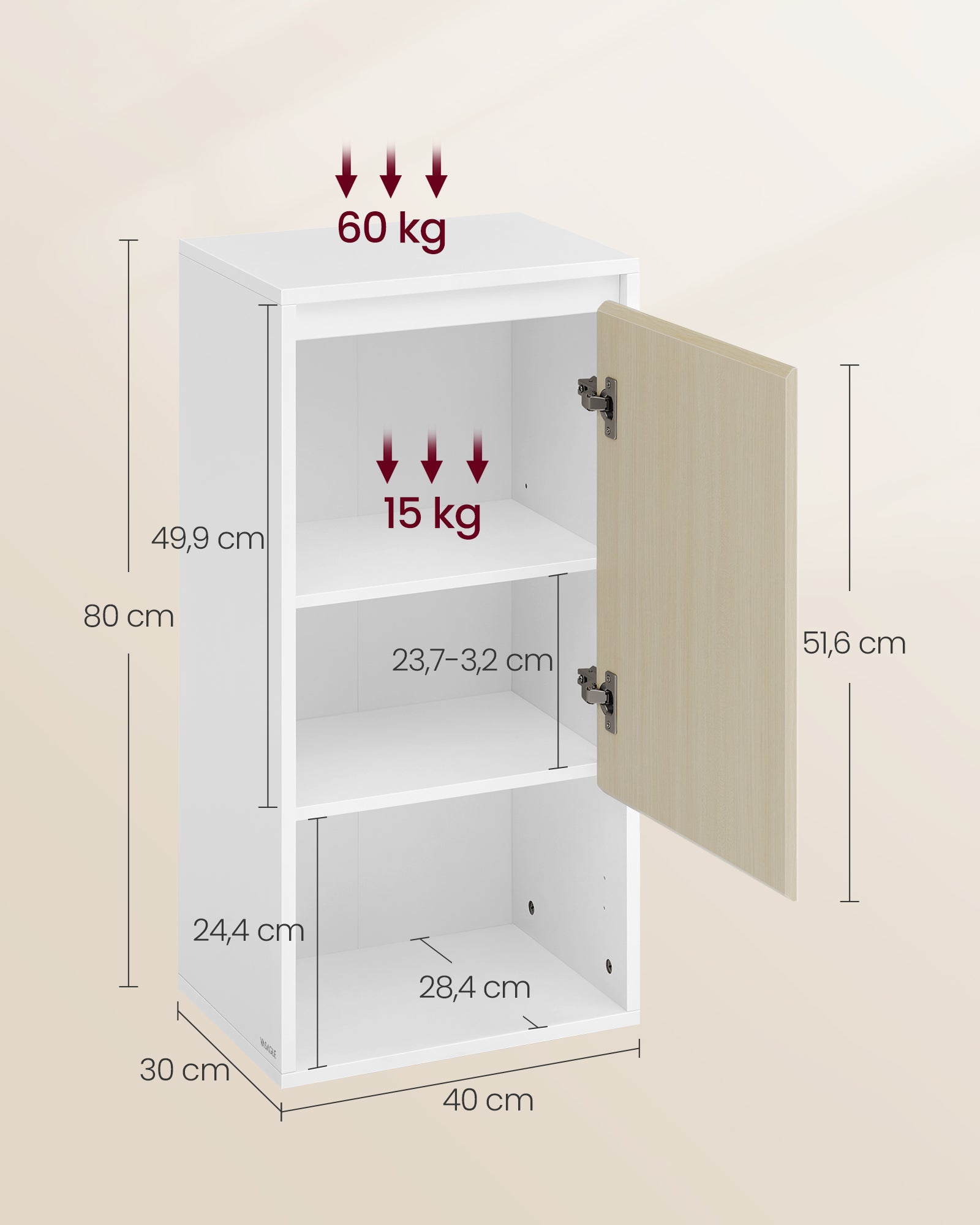 Badezimmerschrank hängend mit Tür und verstellbarer Ablage