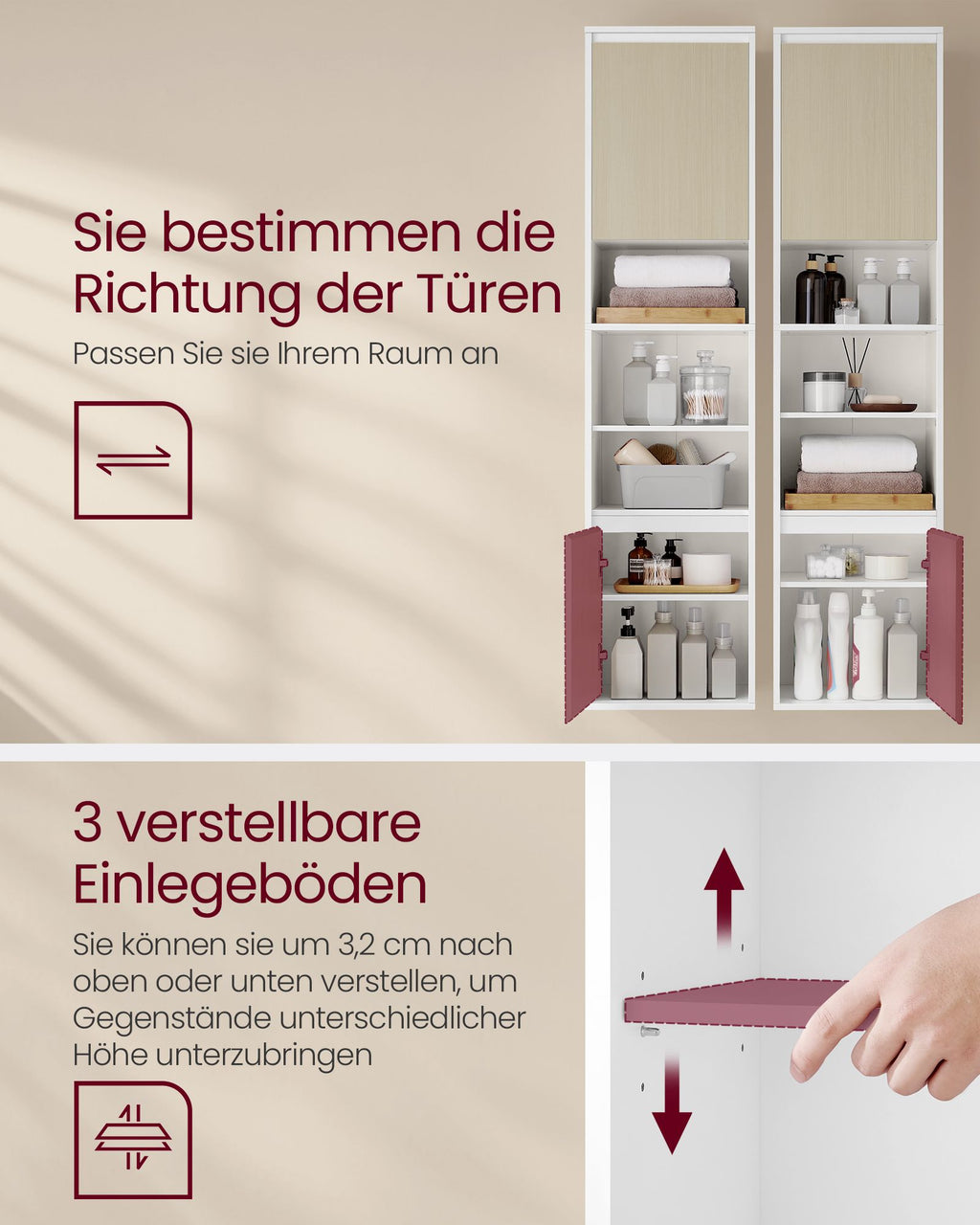Badezimmerschrank hängend mit 7 Fächern 30 x 40 x 160 cm