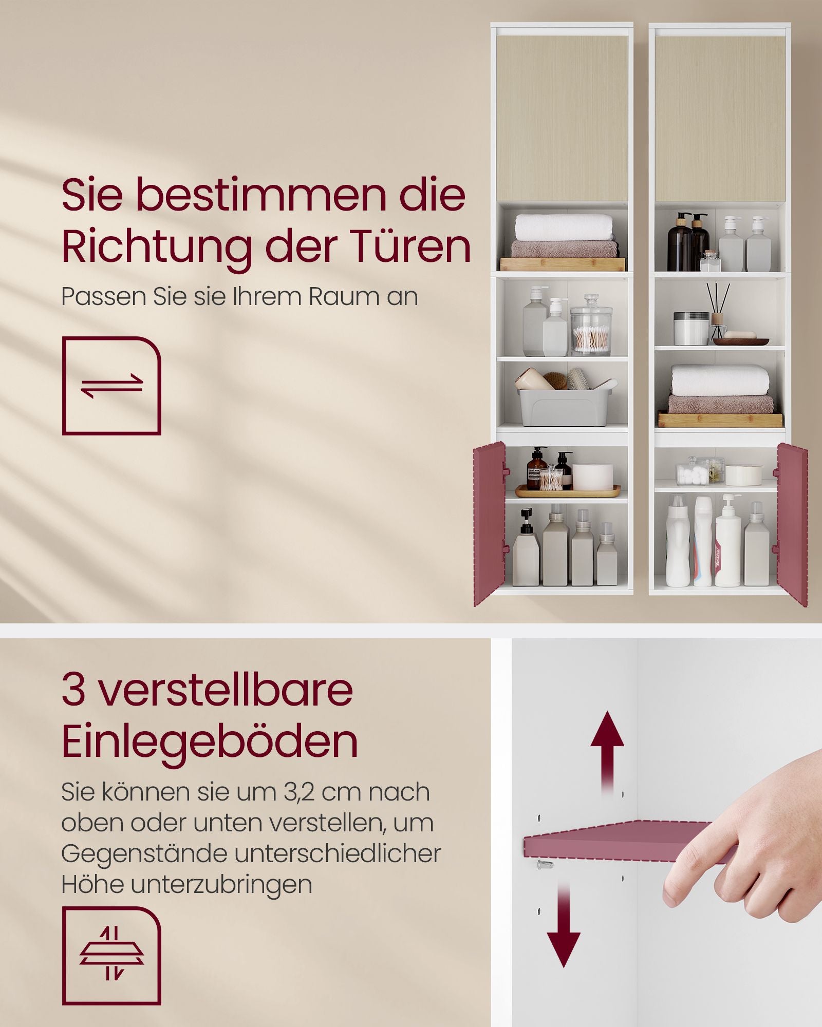 Badezimmerschrank hängend mit 7 Fächern 30 x 40 x 160 cm
