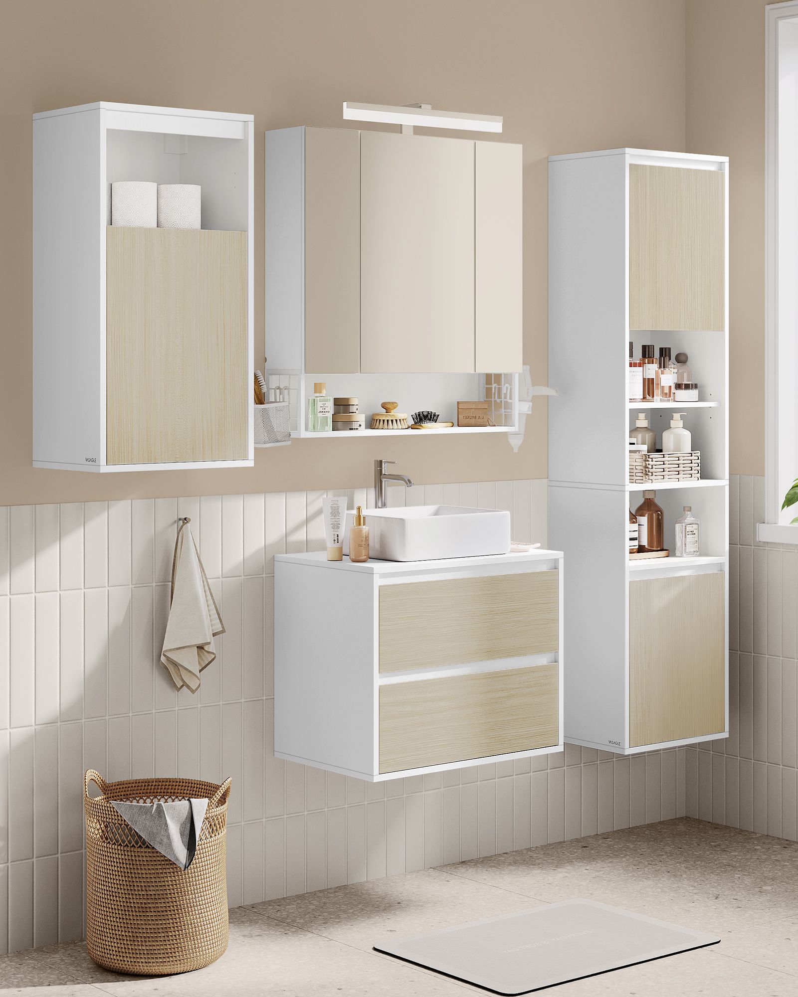 Badezimmerschrank hängend mit 7 Fächern 30 x 40 x 160 cm