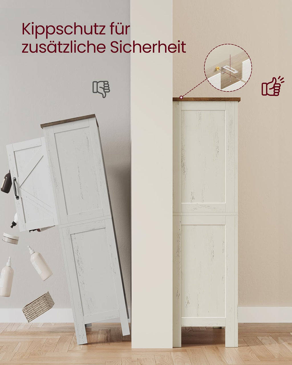 Badezimmerschrank mit Schubladen und verstellbaren Ablagen im Landhausstil