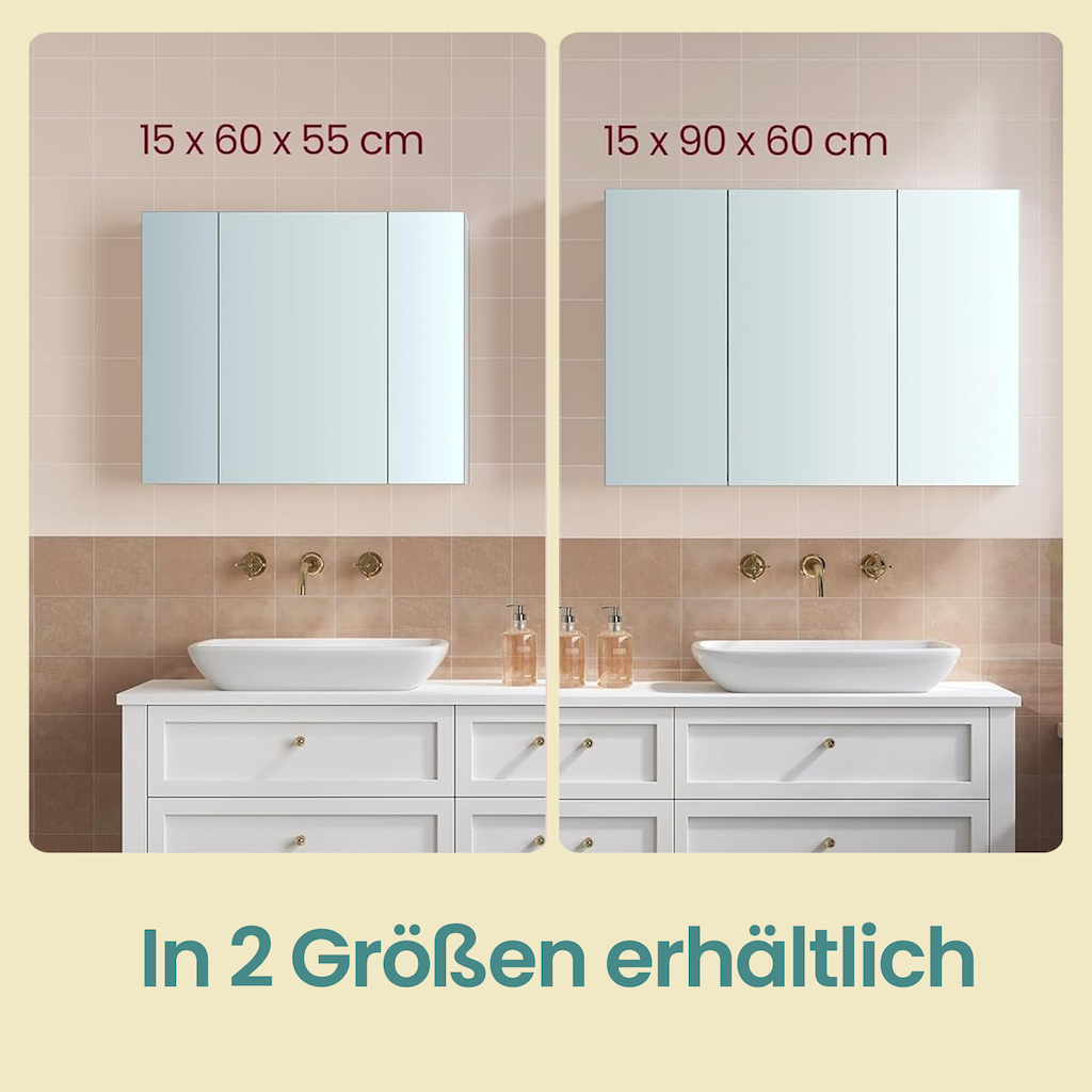 Spiegelschrank, Badezimmerschrank, Aufbewahrungsschrank mit 3 Türen