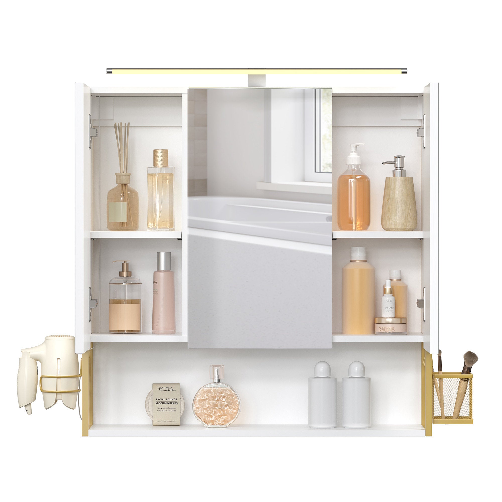 Badezimmerschrank mit LED-Beleuchtung, 14,6 x 70