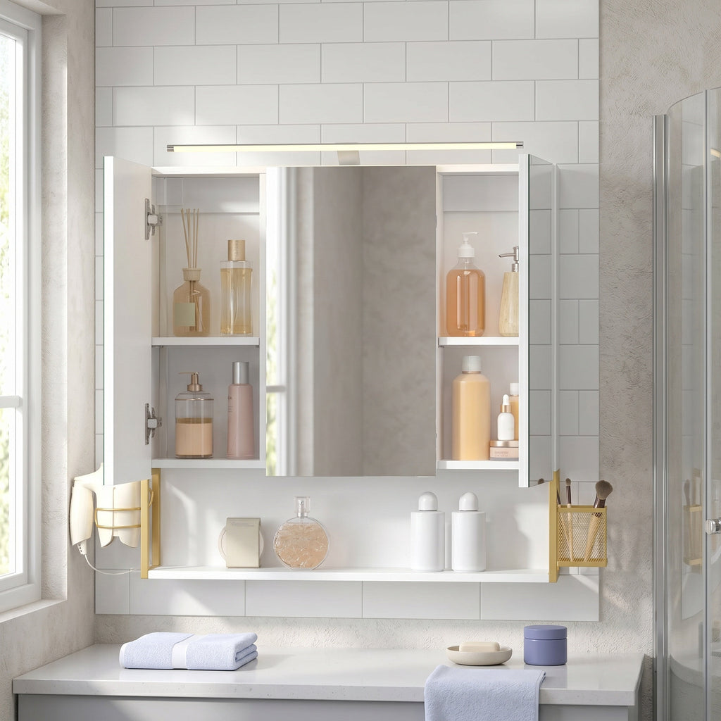 Badezimmerschrank mit LED-Beleuchtung, 14,6 x 70