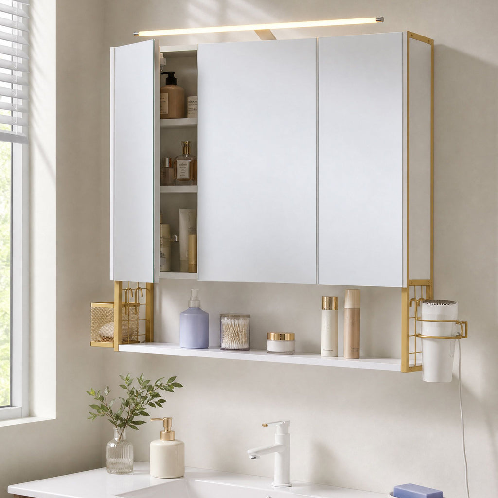 Badezimmerschrank mit LED-Beleuchtung, 14,6 x 70