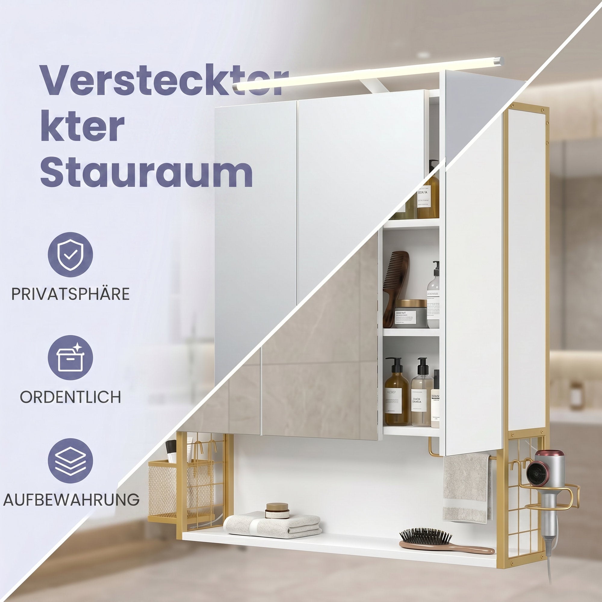 Badezimmerschrank mit LED-Beleuchtung, 14,6 x 70