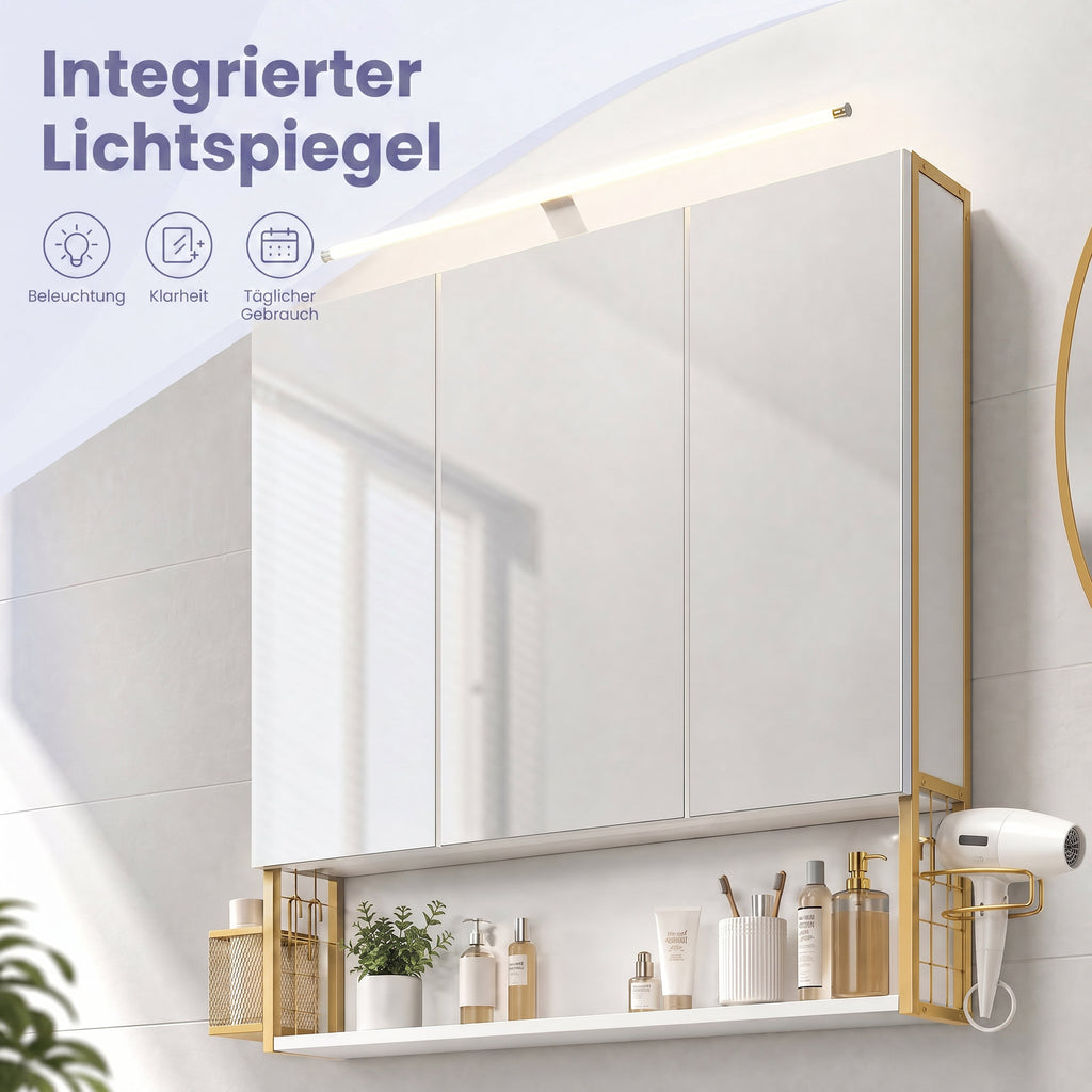 Badezimmerschrank mit LED-Beleuchtung, 14,6 x 70