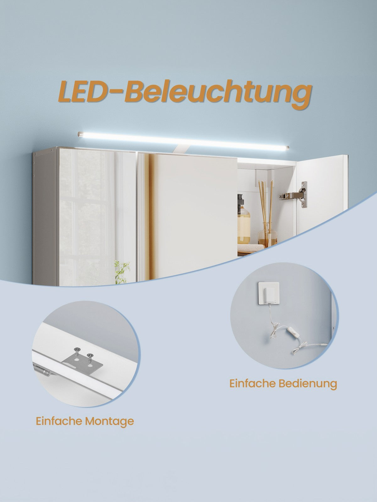Badezimmerschrank mit LED-Beleuchtung, 14,6 x 70