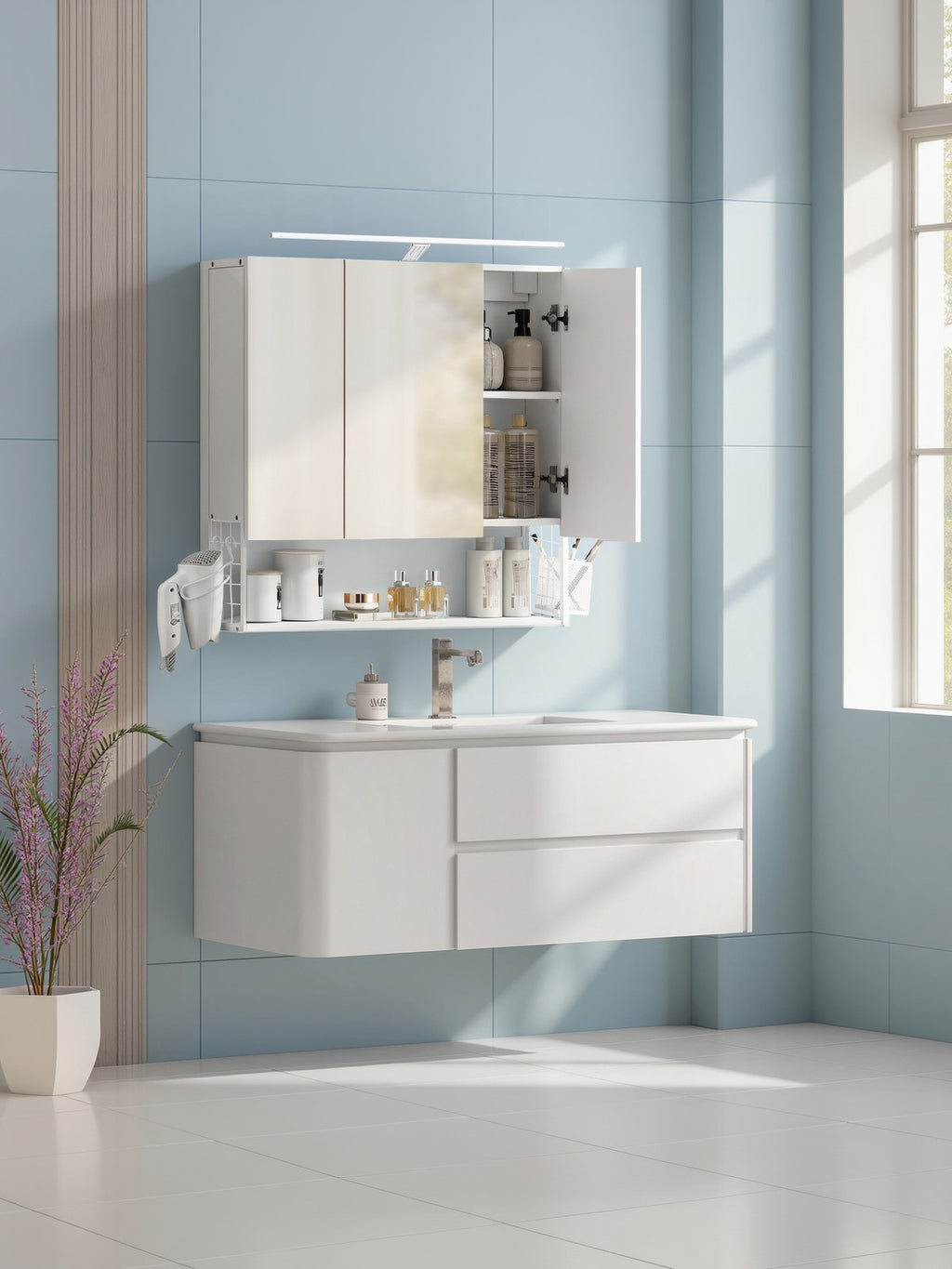 Badezimmerschrank mit LED-Beleuchtung, 14,6 x 70
