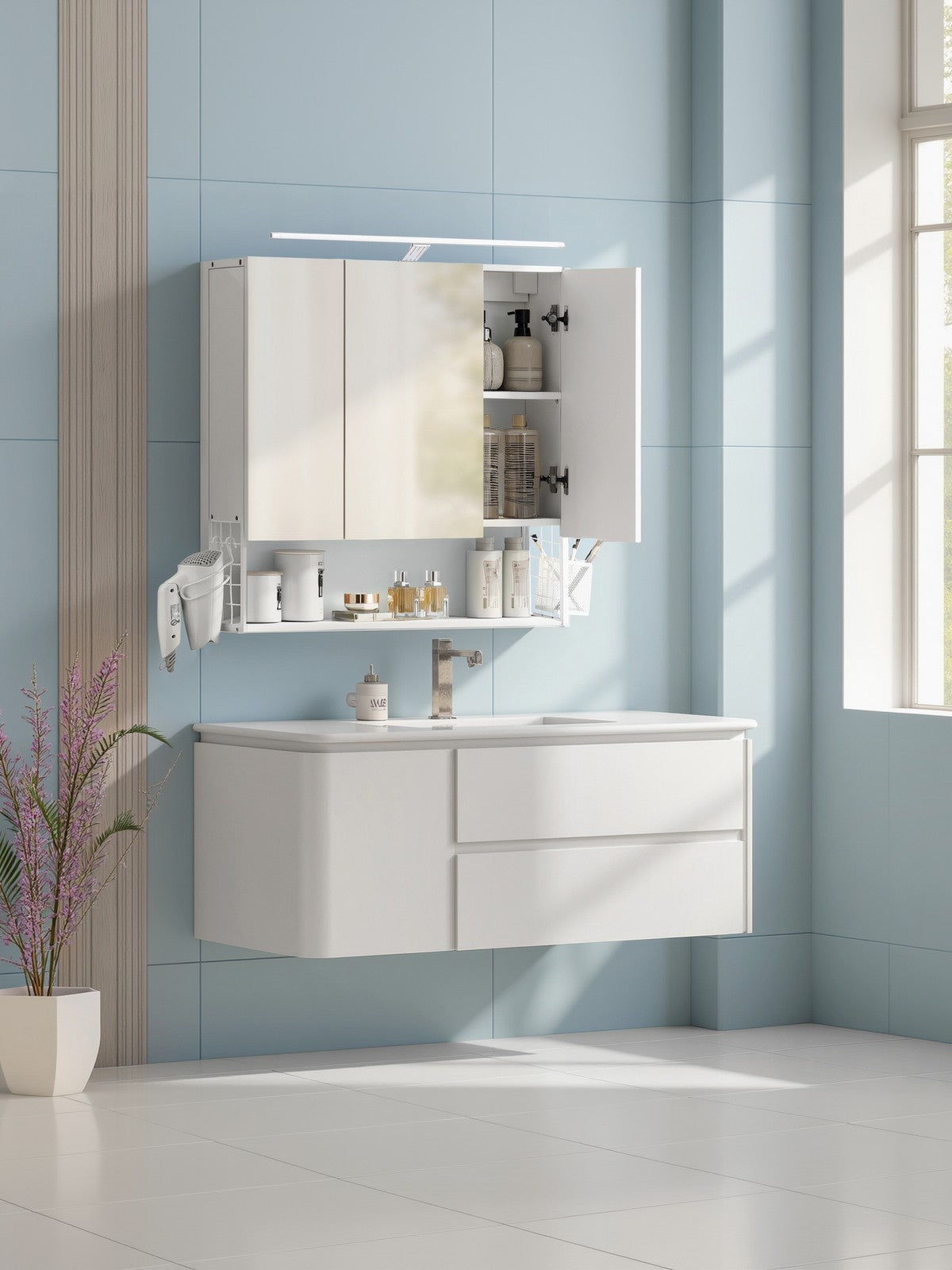 Badezimmerschrank mit LED-Beleuchtung, 14,6 x 70