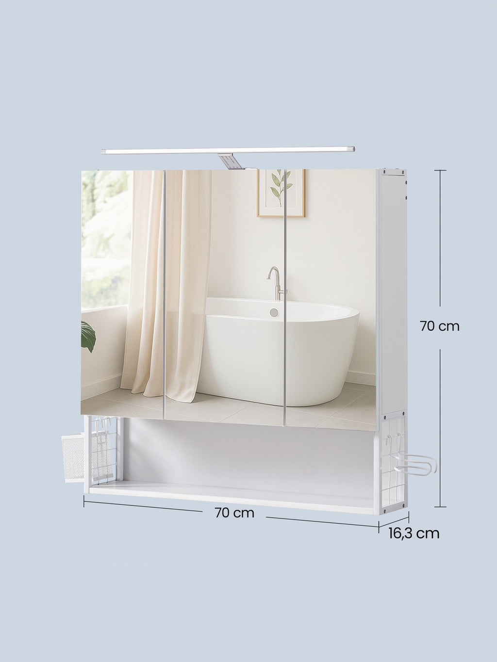 Badezimmerschrank mit LED-Beleuchtung, 14,6 x 70