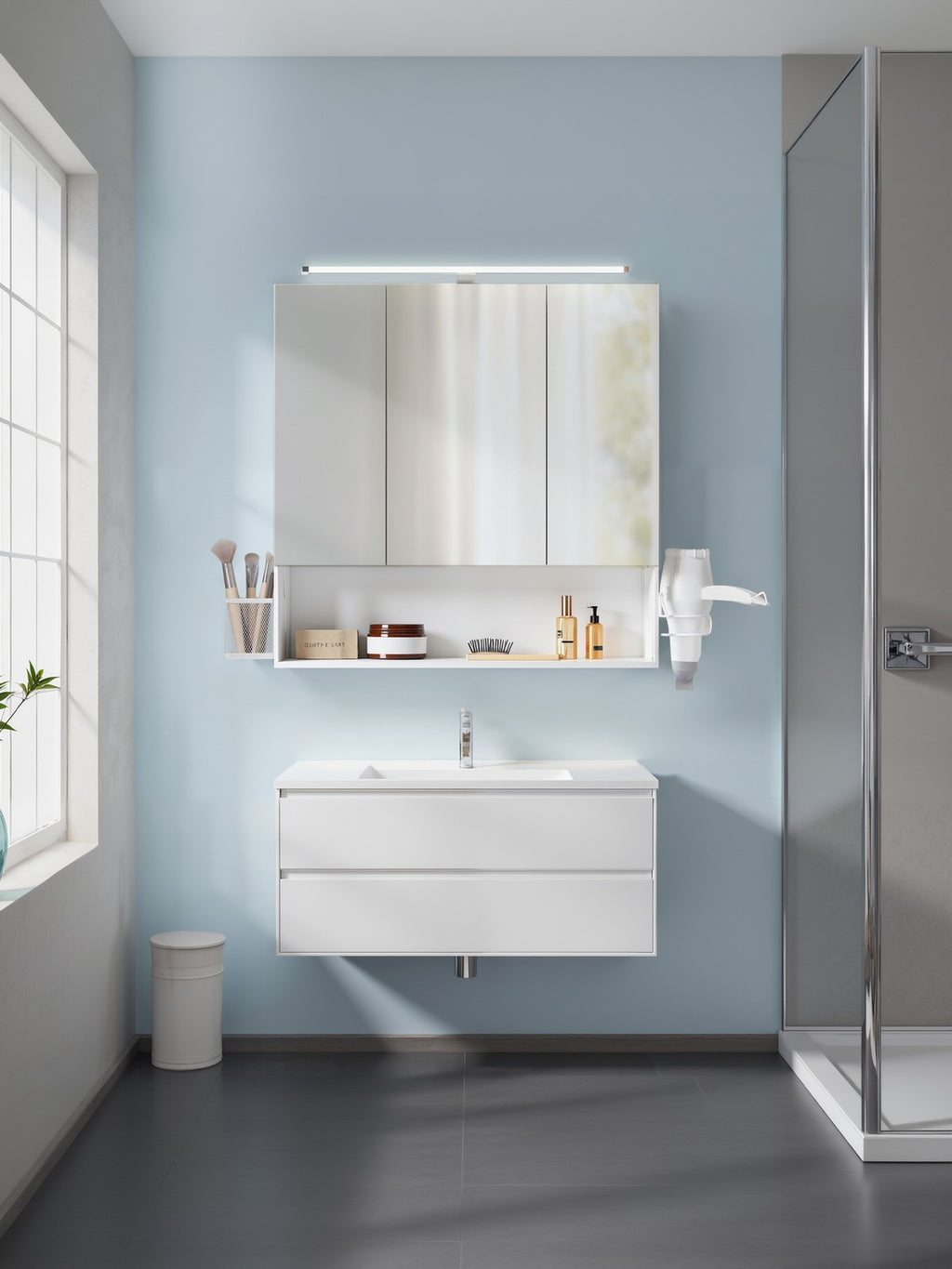 Badezimmerschrank mit LED-Beleuchtung, 14,6 x 70