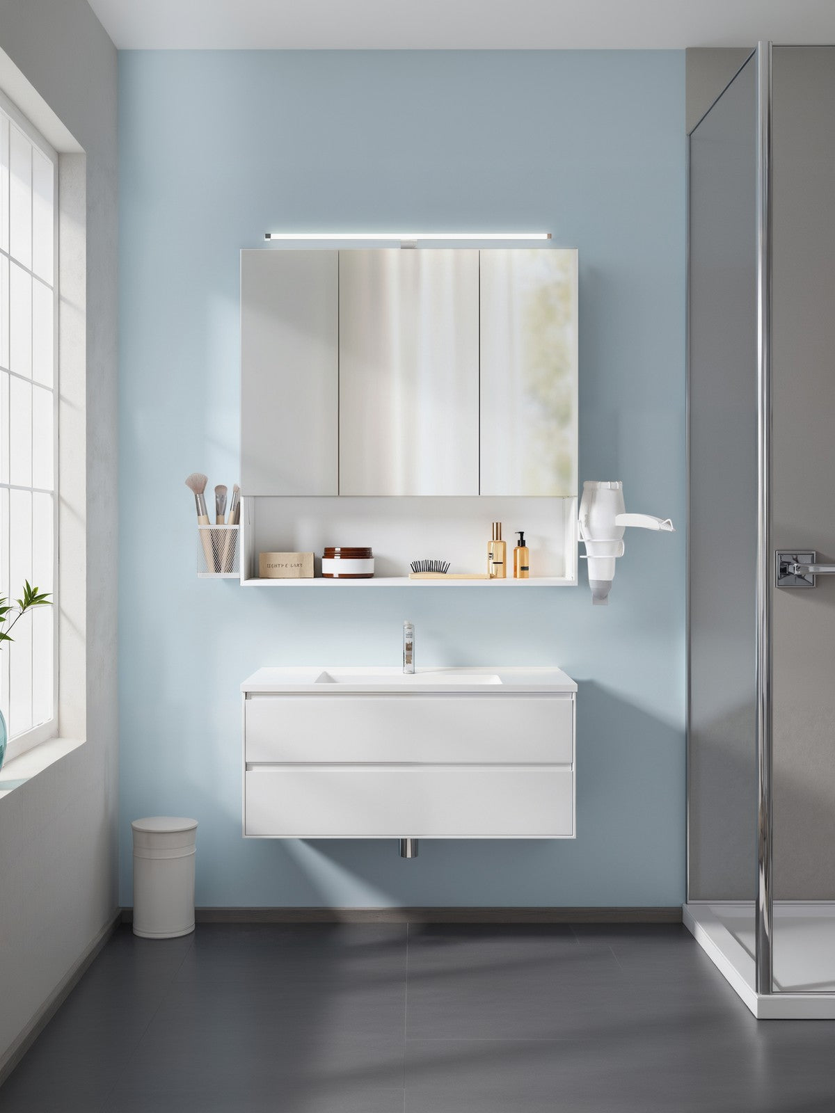 Badezimmerschrank mit LED-Beleuchtung, 14,6 x 70