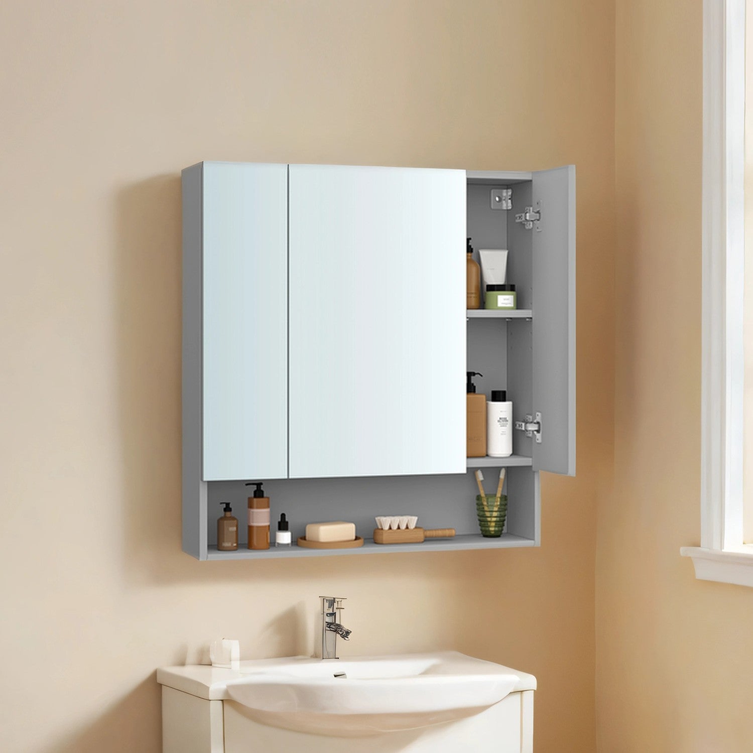 Badezimmerschrank mit 3 Türen, Badschrank, Spiegelschrank