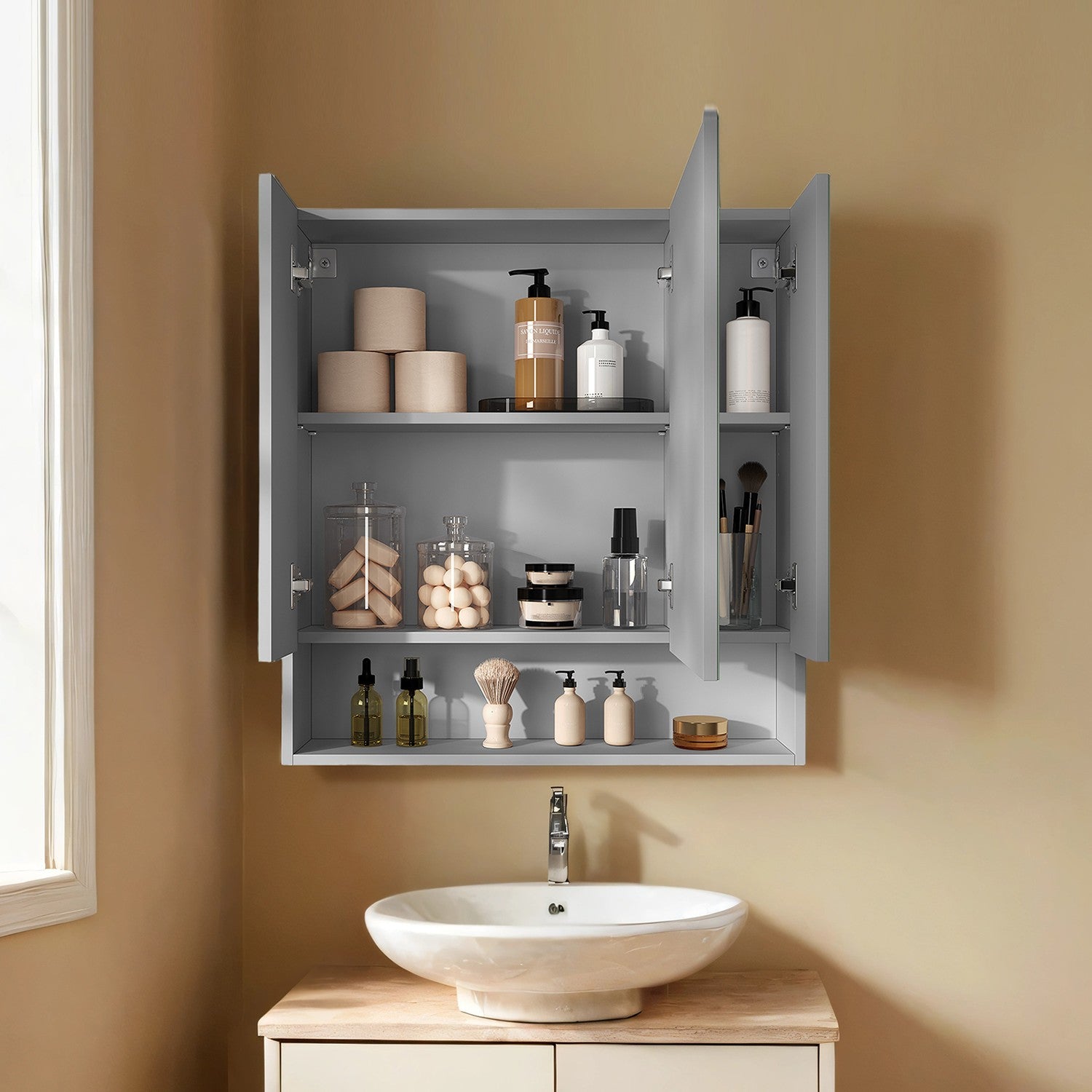 Badezimmerschrank mit 3 Türen, Badschrank, Spiegelschrank