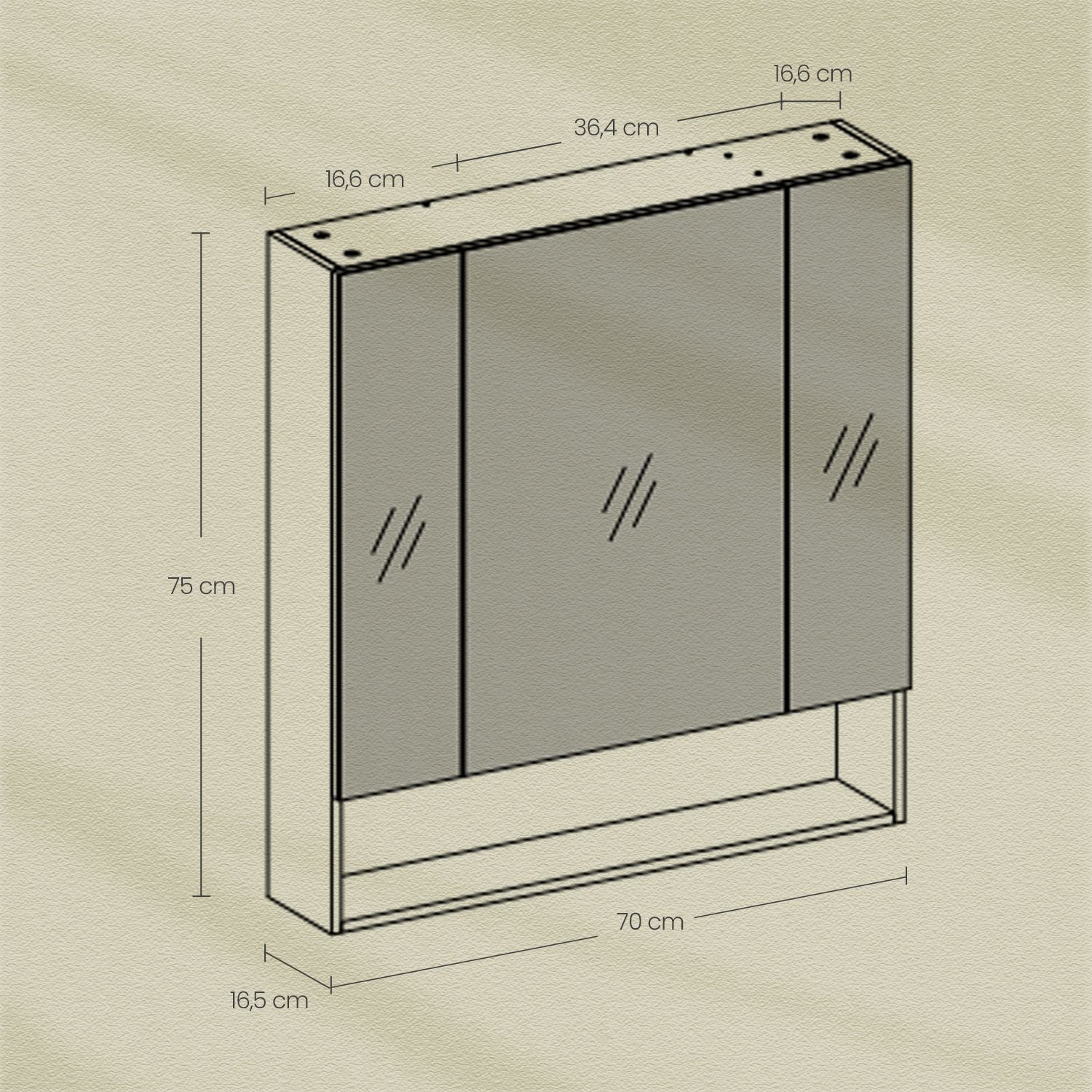 Badezimmerschrank mit 3 Türen, Badschrank, Spiegelschrank