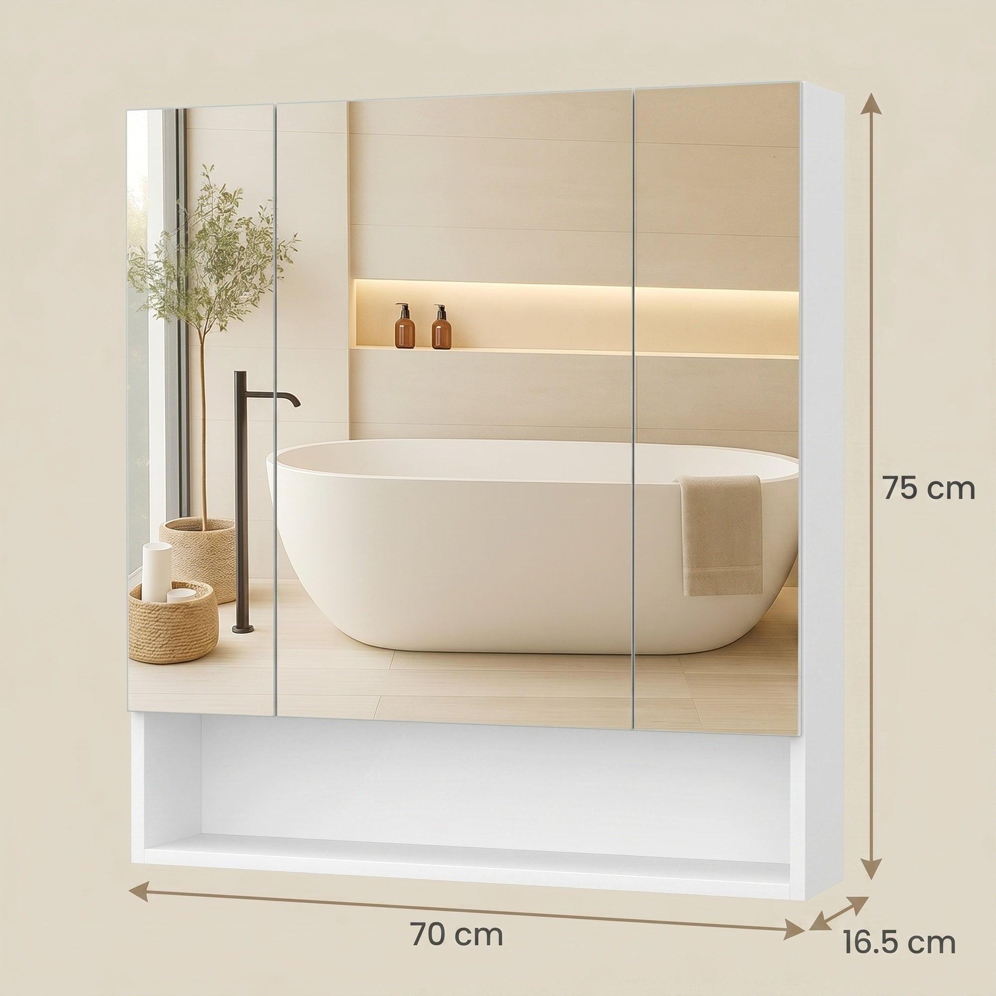 Badezimmerschrank mit 3 Türen, Badschrank, Spiegelschrank