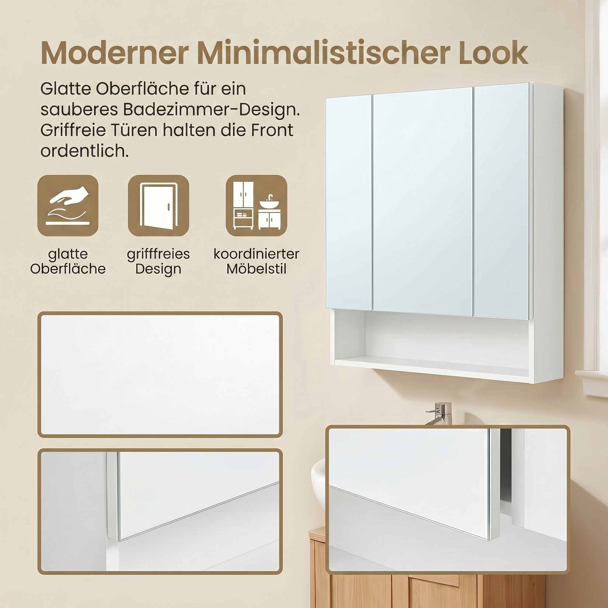 Badezimmerschrank mit 3 Türen, Badschrank, Spiegelschrank