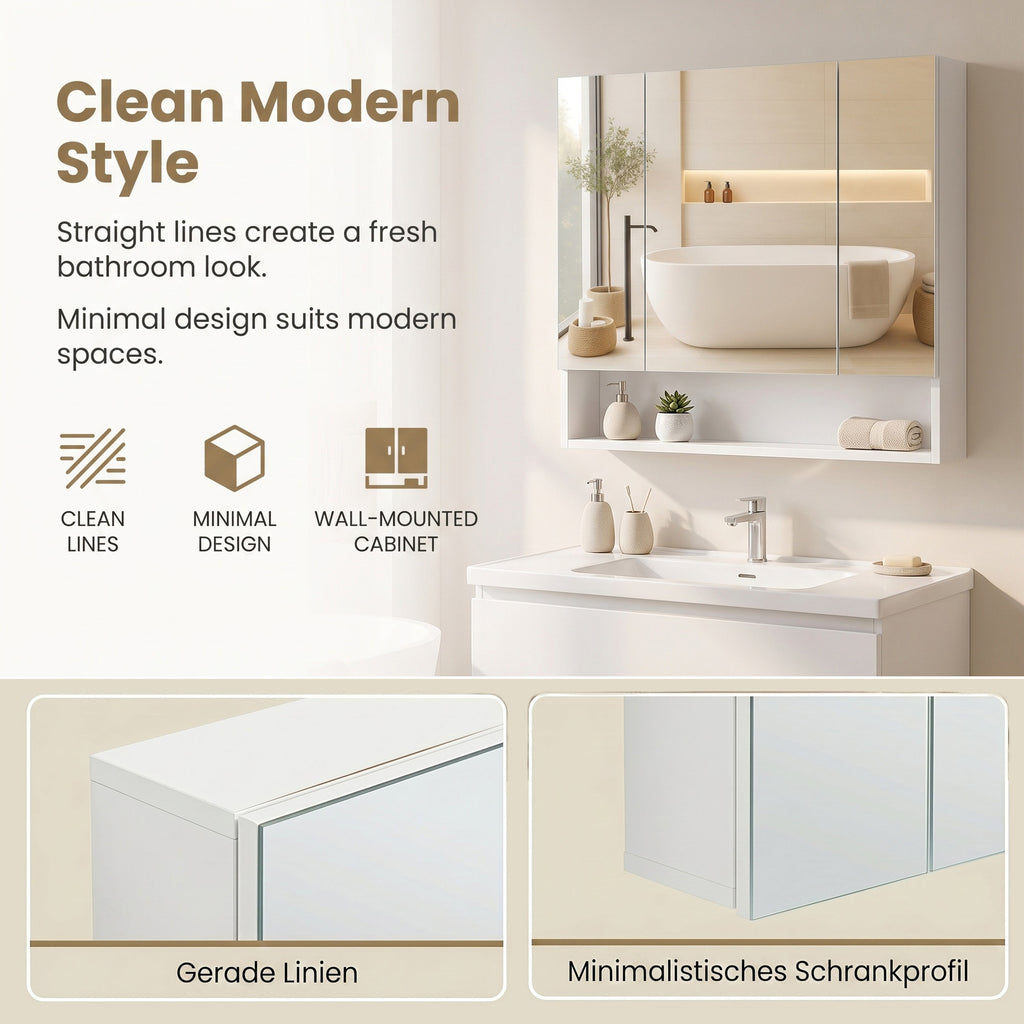 Badezimmerschrank mit 3 Türen, Badschrank, Spiegelschrank