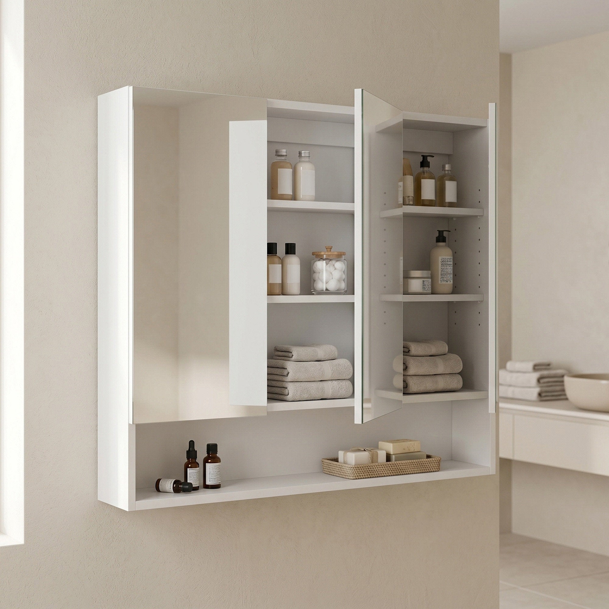 Badezimmerschrank mit 3 Türen, Badschrank, Spiegelschrank