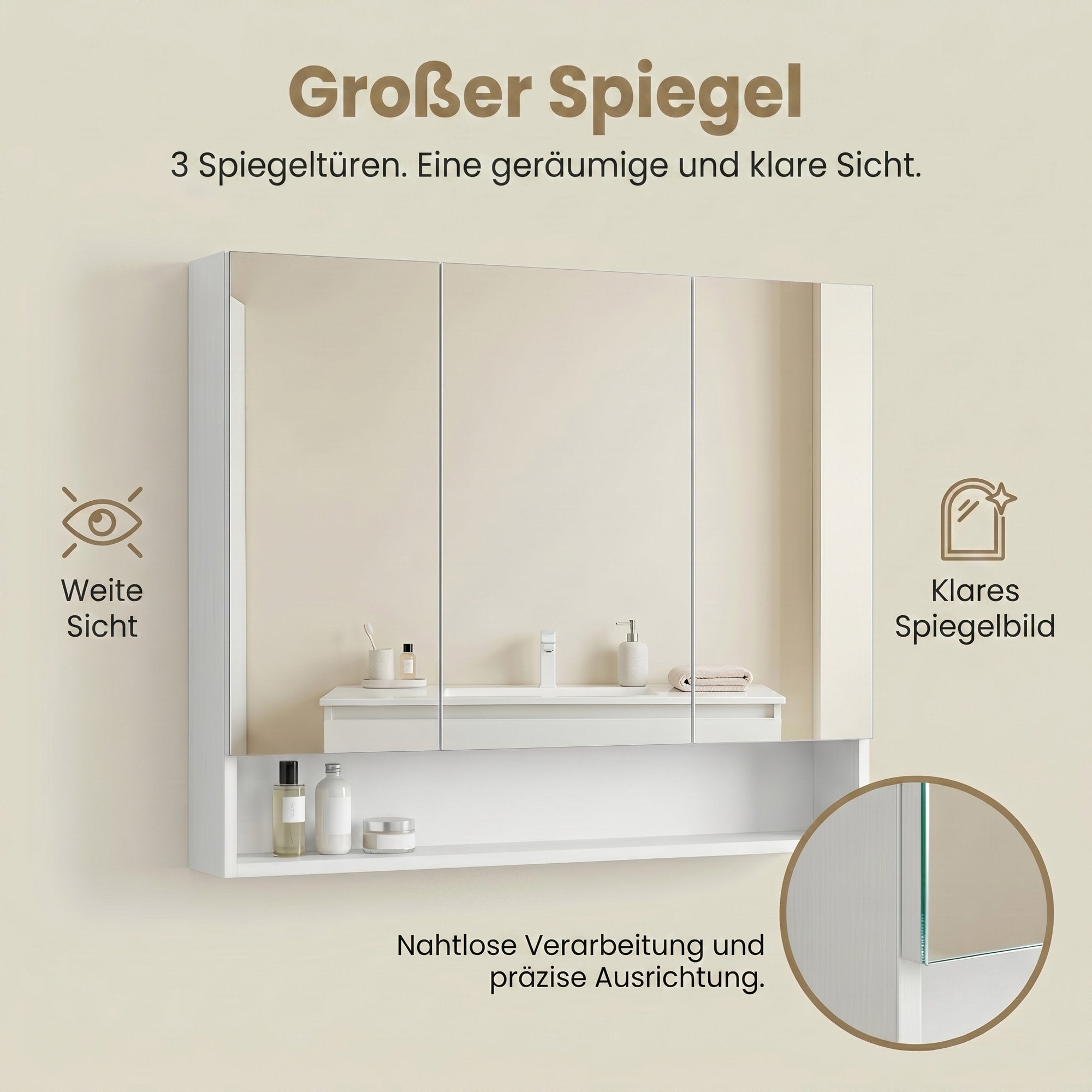 Badezimmerschrank mit 3 Türen, Badschrank, Spiegelschrank