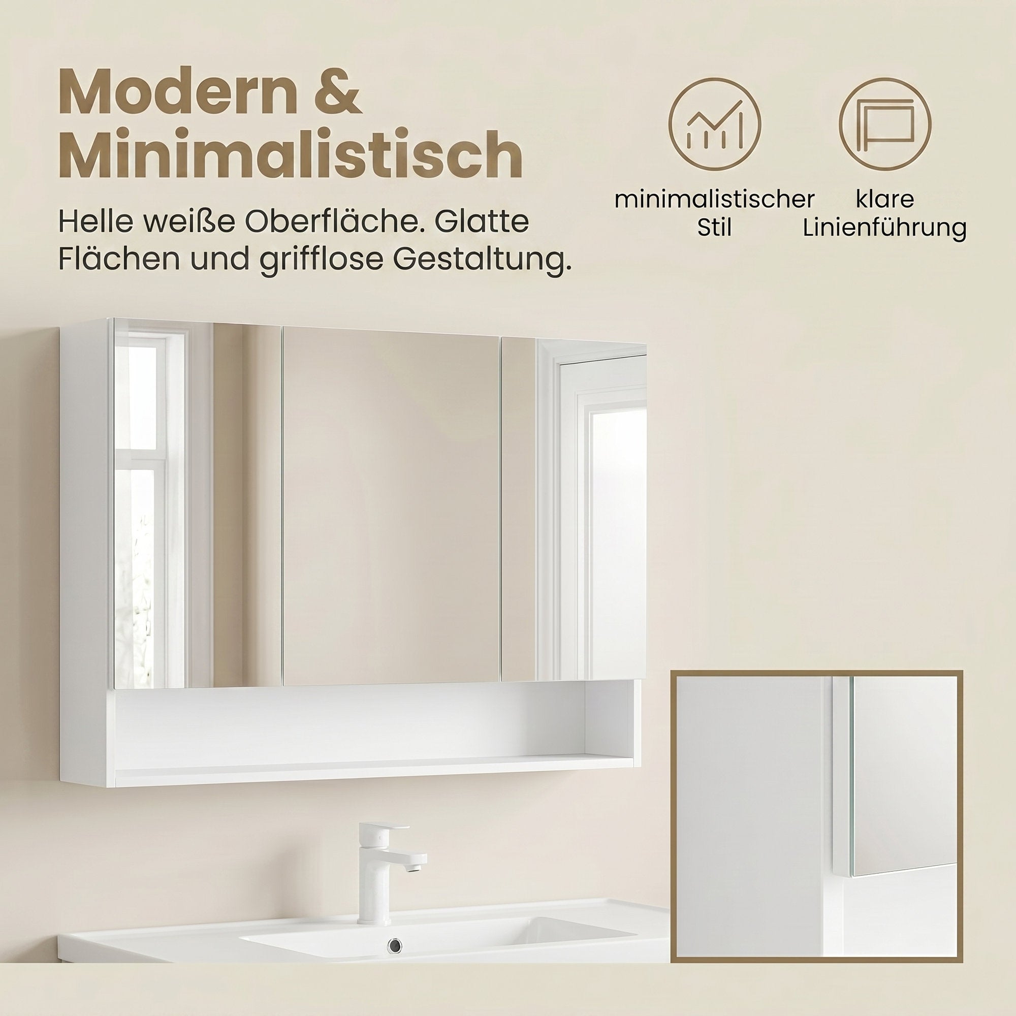 Badezimmerschrank mit 3 Türen, Badschrank, Spiegelschrank