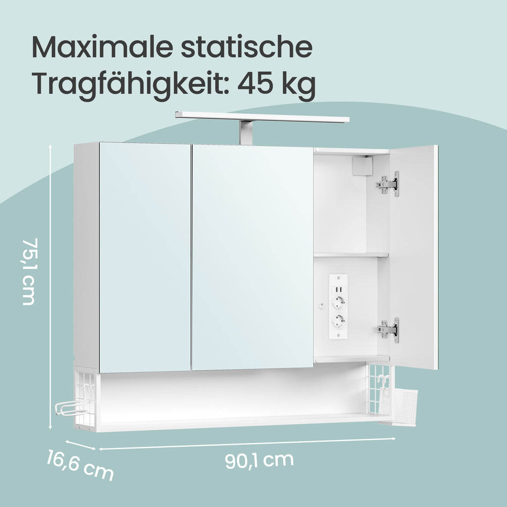 Badezimmerschrank mit LED-Beleuchtung, 16,6 x 90