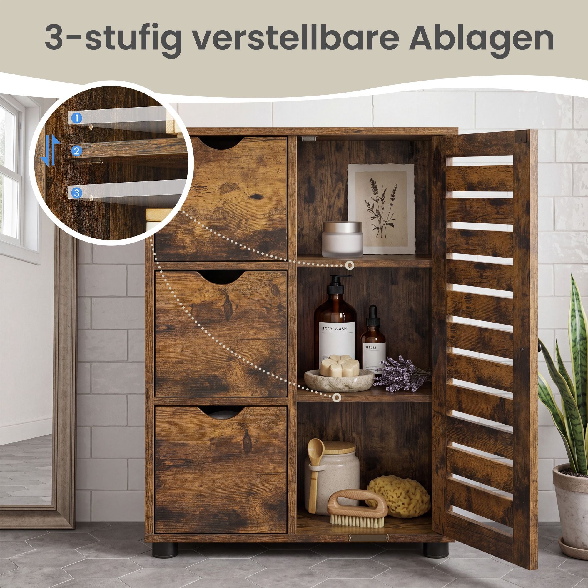 Badezimmerschrank, schmaler Badschrank, Beistellschrank