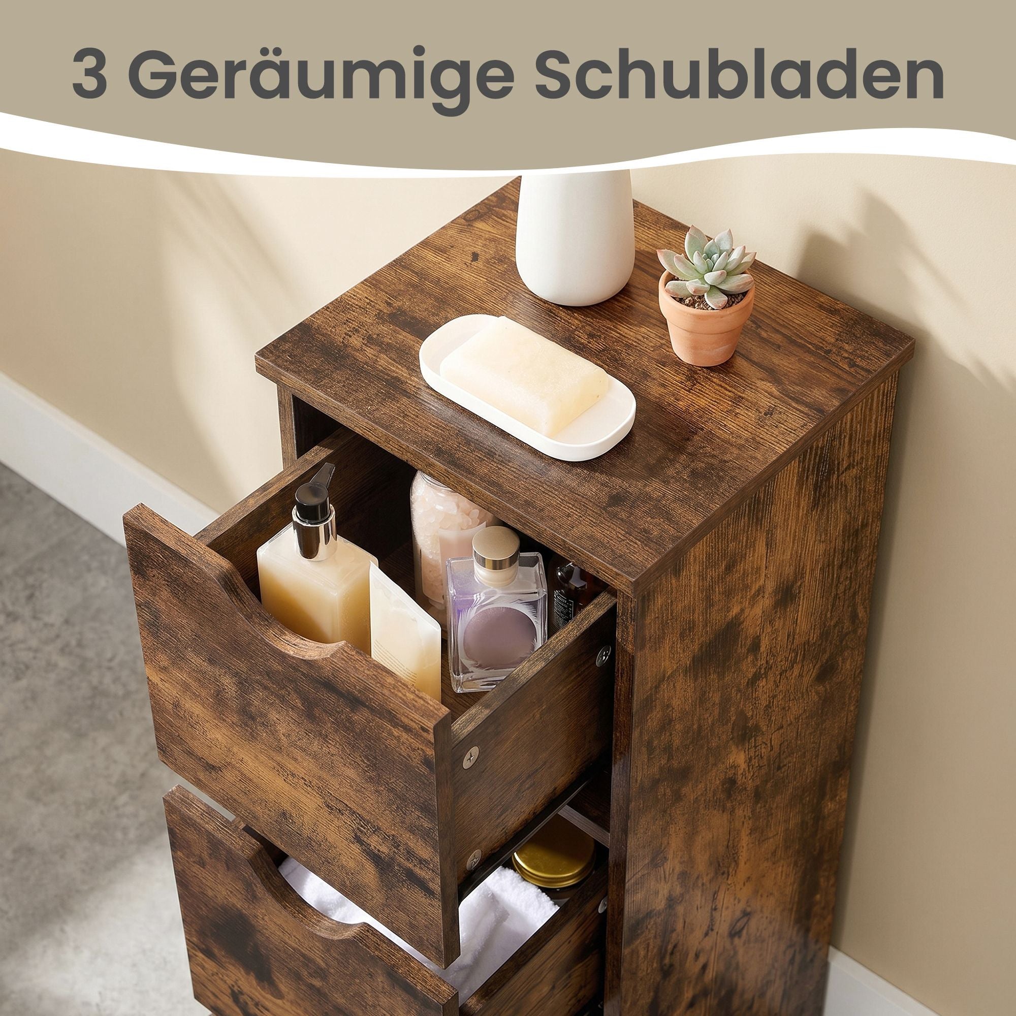 Badezimmerschrank, Aufbewahrungsschrank, mit 3 Schubladen