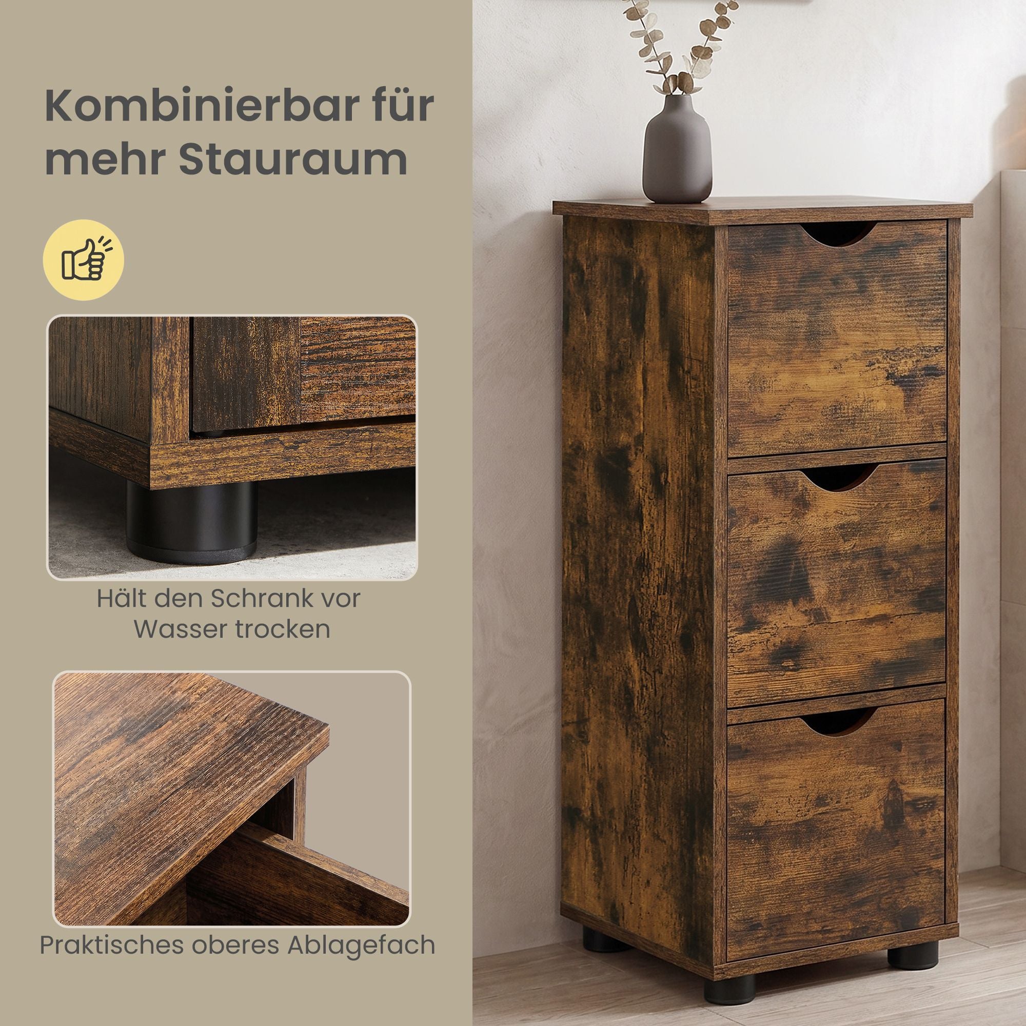 Badezimmerschrank, Aufbewahrungsschrank, mit 3 Schubladen