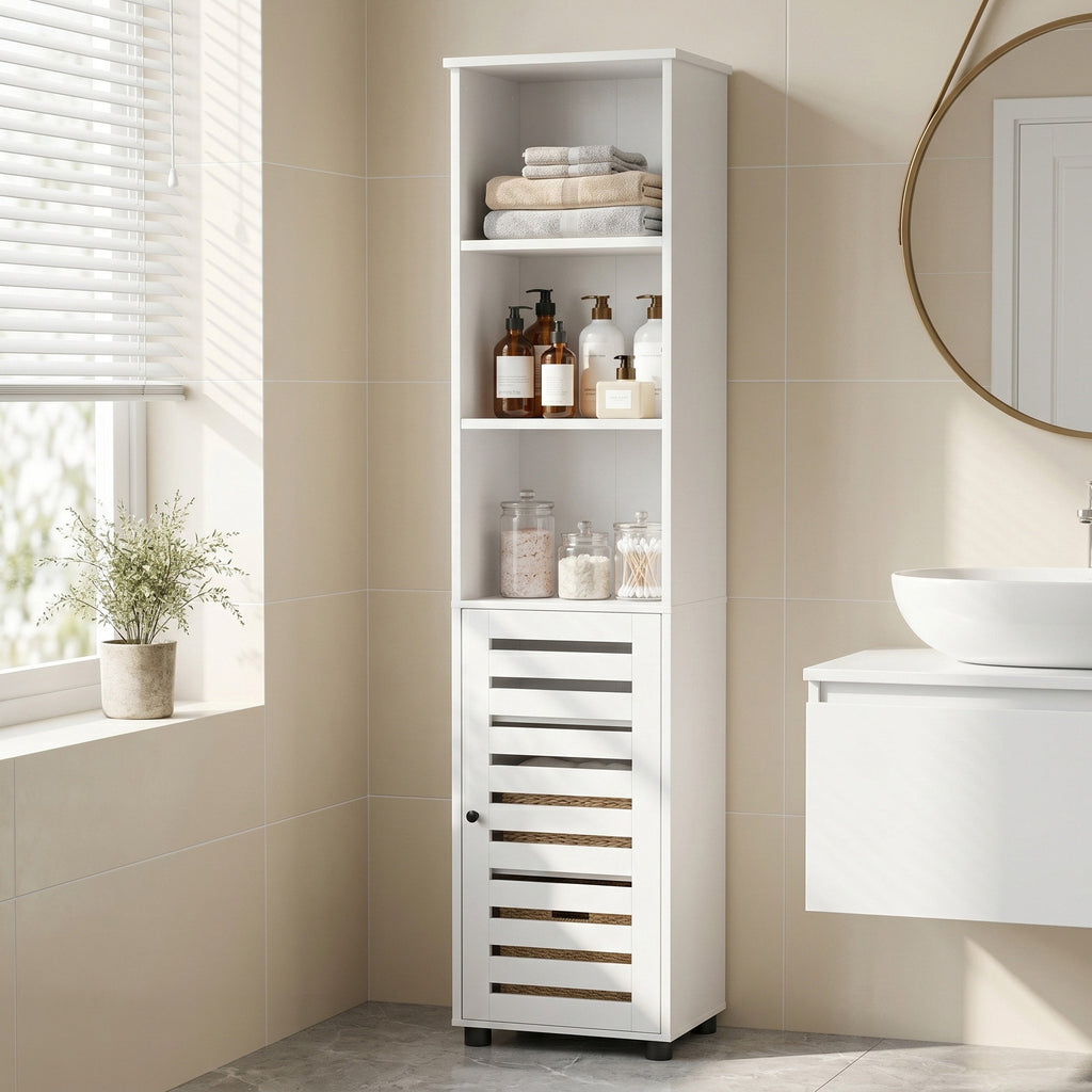 Hochschrank fürs Badezimmer, Badregal stehend, hoher Badezimmerschrank