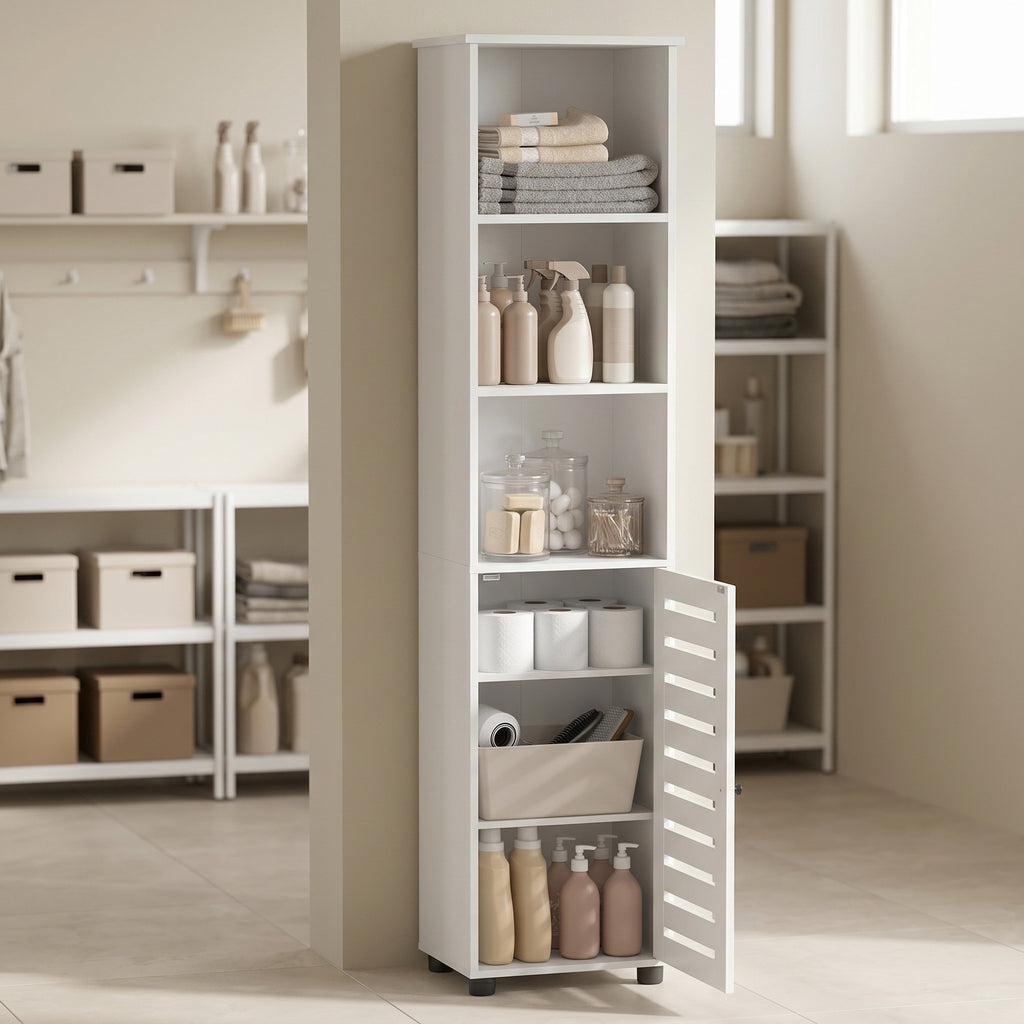 Hochschrank fürs Badezimmer, Badregal stehend, hoher Badezimmerschrank