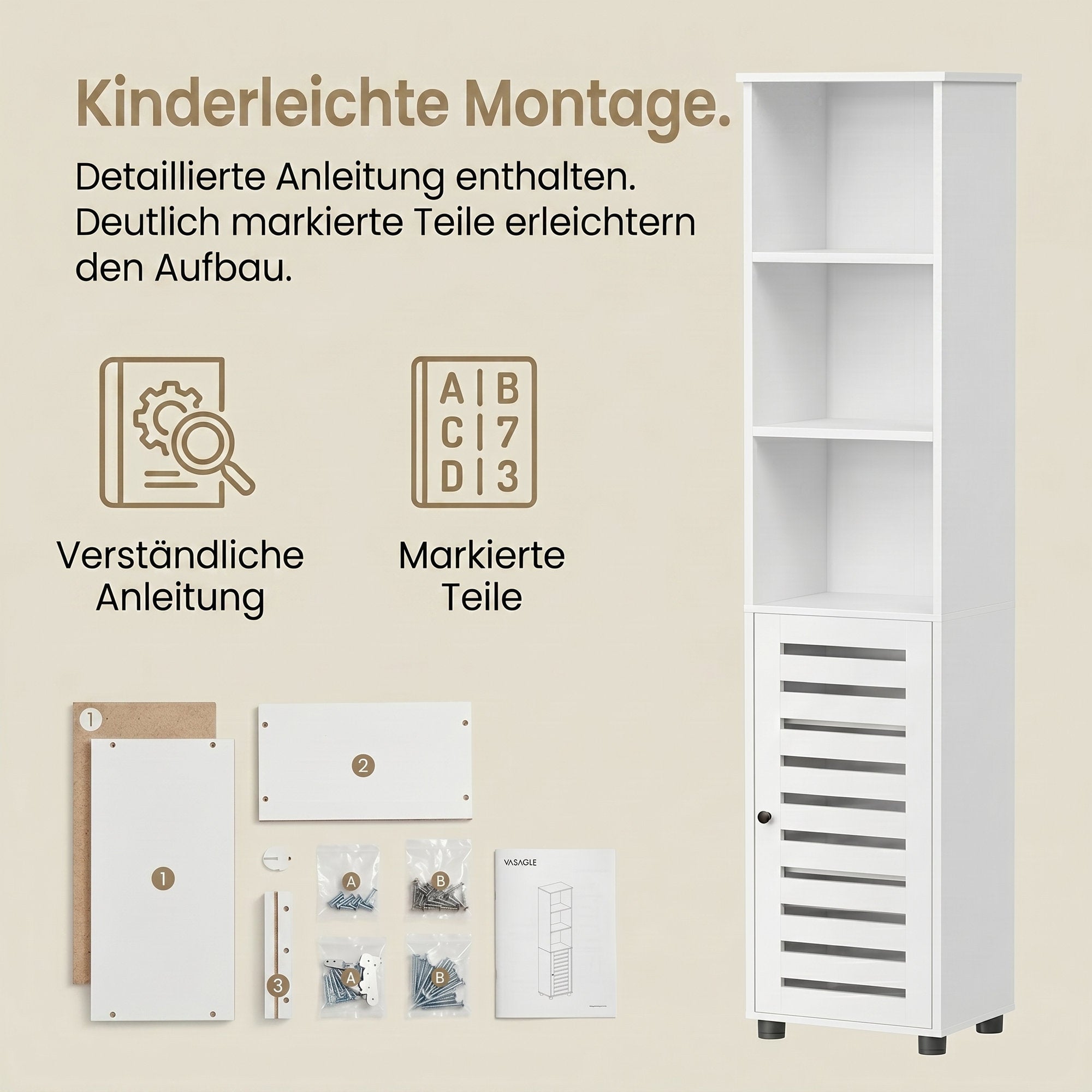 Hochschrank fürs Badezimmer, Badregal stehend, hoher Badezimmerschrank
