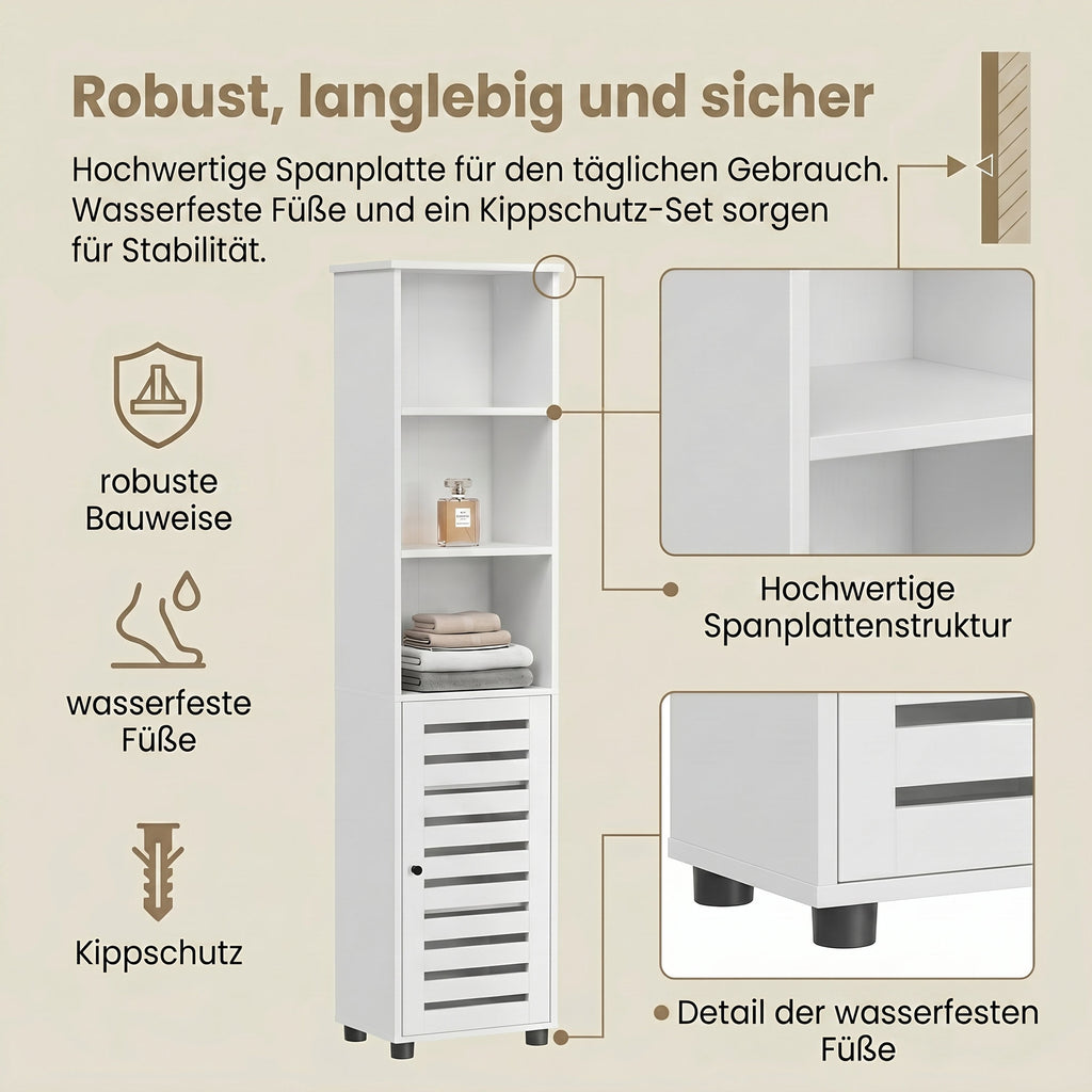 Hochschrank fürs Badezimmer, Badregal stehend, hoher Badezimmerschrank