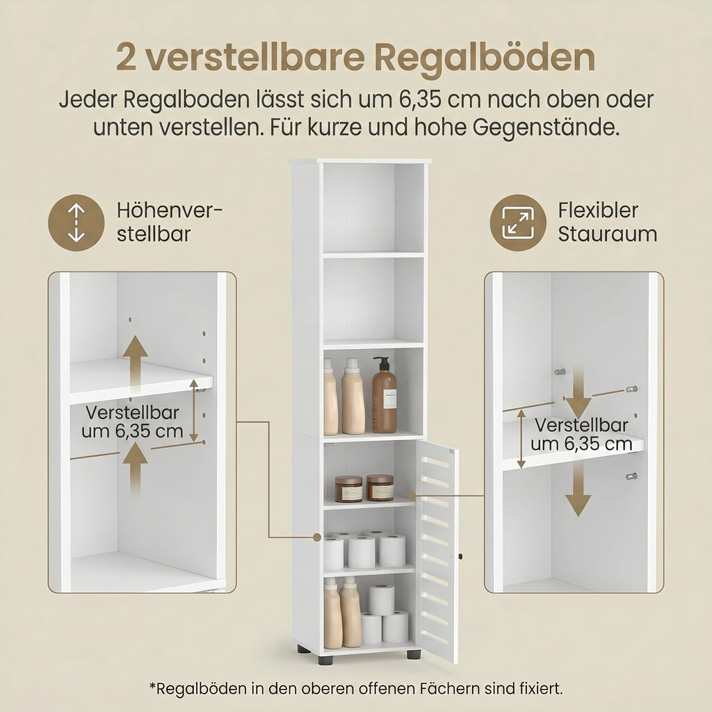 Hochschrank fürs Badezimmer, Badregal stehend, hoher Badezimmerschrank