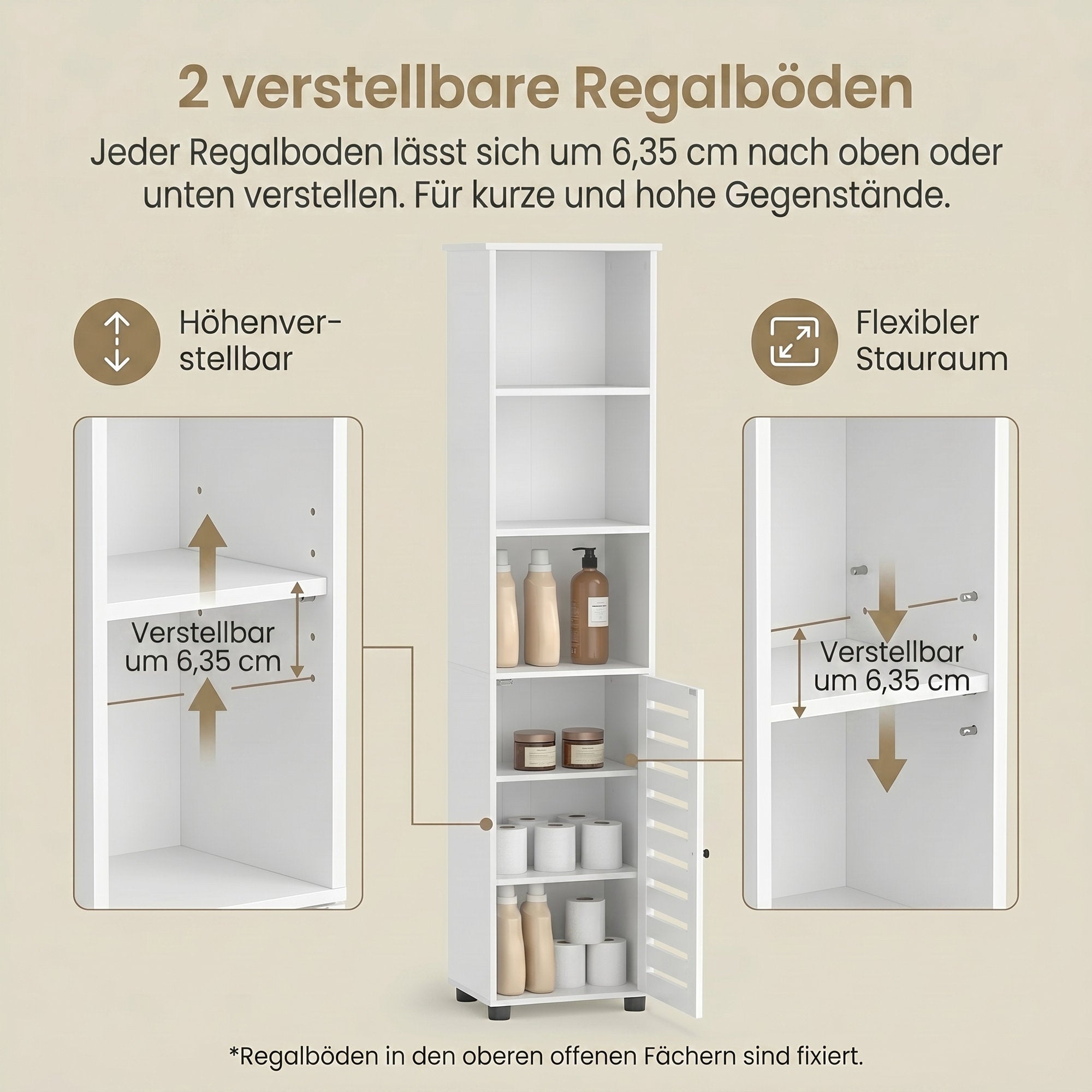 Hochschrank fürs Badezimmer, Badregal stehend, hoher Badezimmerschrank